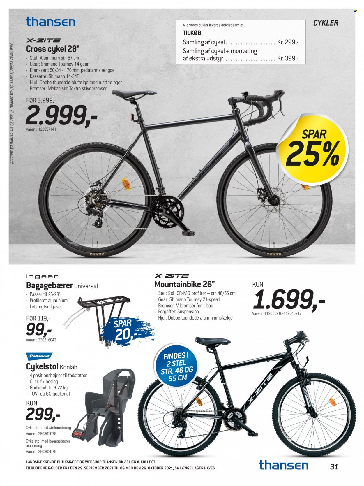thumbnail - Thansen tilbud  - 29.9.2021 - 26.10.2021 - tilbudsprodukter - cykel, mountainbike, Shimano. Side 31.