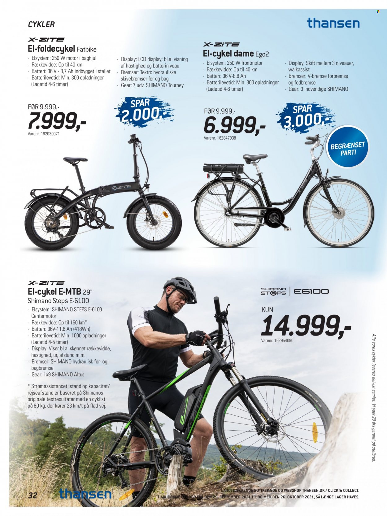thumbnail - Thansen tilbud  - 29.9.2021 - 26.10.2021 - tilbudsprodukter - cykel, Shimano, foldecykel. Side 32.