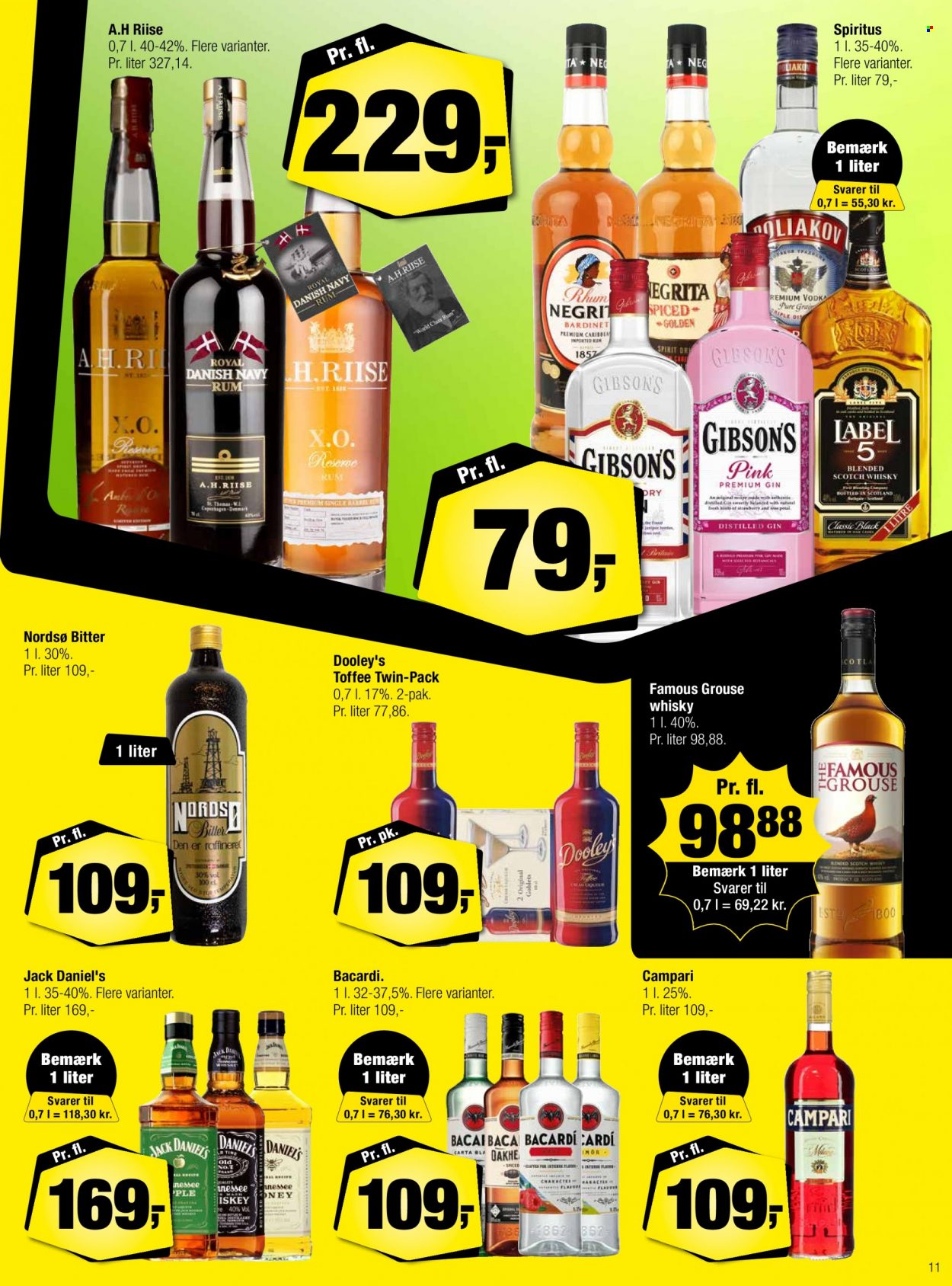 thumbnail - Calle tilbud  - 13.10.2021 - 26.10.2021 - tilbudsprodukter - Bacardi, gin, Jack Daniel's, scotch whisky, spiritus, whisky. Side 14.