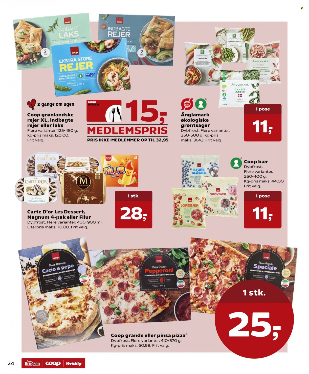 thumbnail - SuperBrugsen tilbud  - 22.10.2021 - 28.10.2021 - tilbudsprodukter - Änglamark, rejer, laks, pizza, Carte d'Or, Magnum, grøntsage. Side 26.