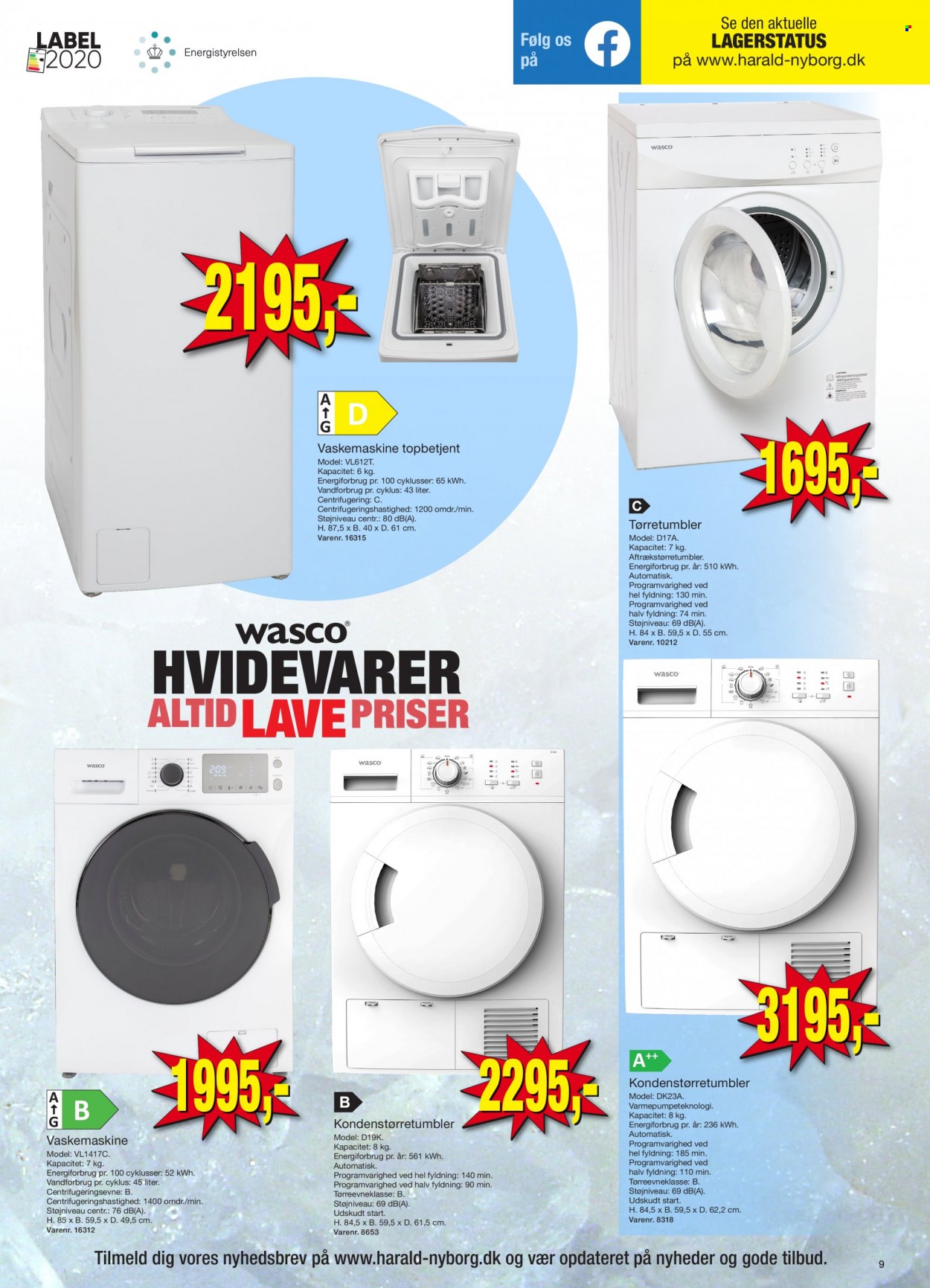 thumbnail - Harald Nyborg tilbud  - 21.10.2021 - 27.10.2021 - tilbudsprodukter - vaskemaskiner, tørretumbler. Side 9.