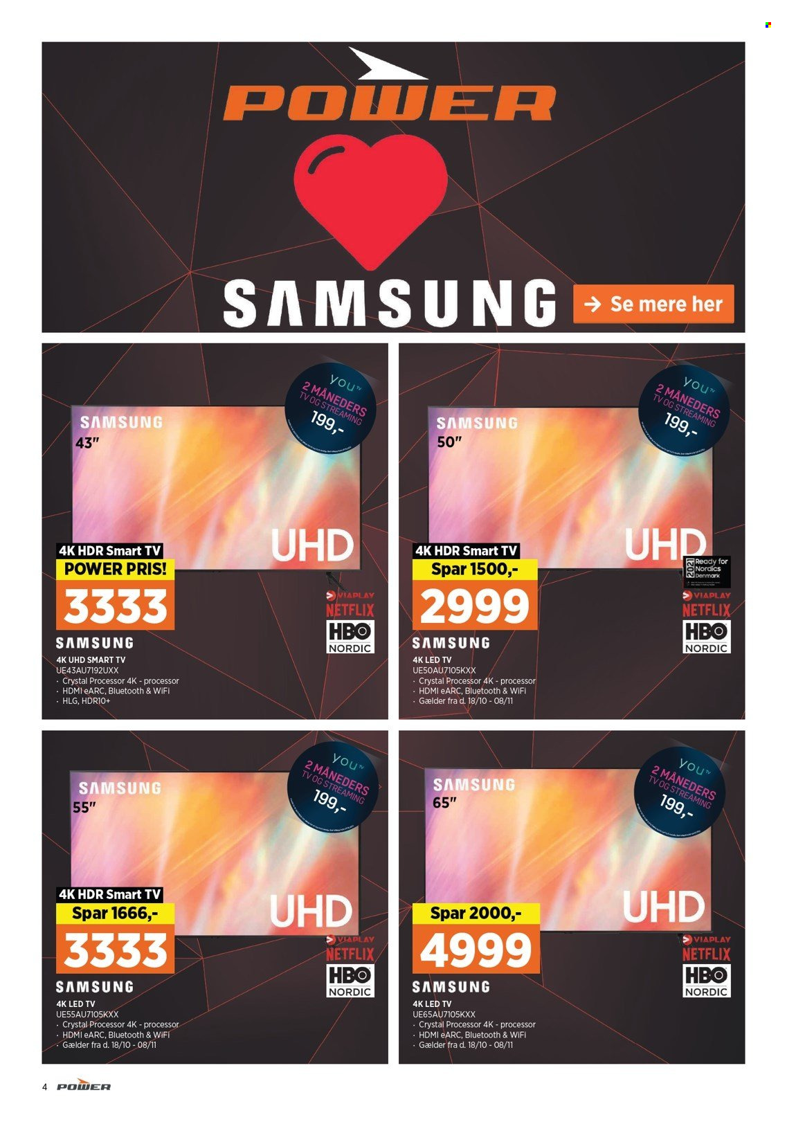 thumbnail - Power tilbud  - 25.10.2021 - 31.10.2021 - tilbudsprodukter - LED TV, Samsung, Smart TV. Side 4.