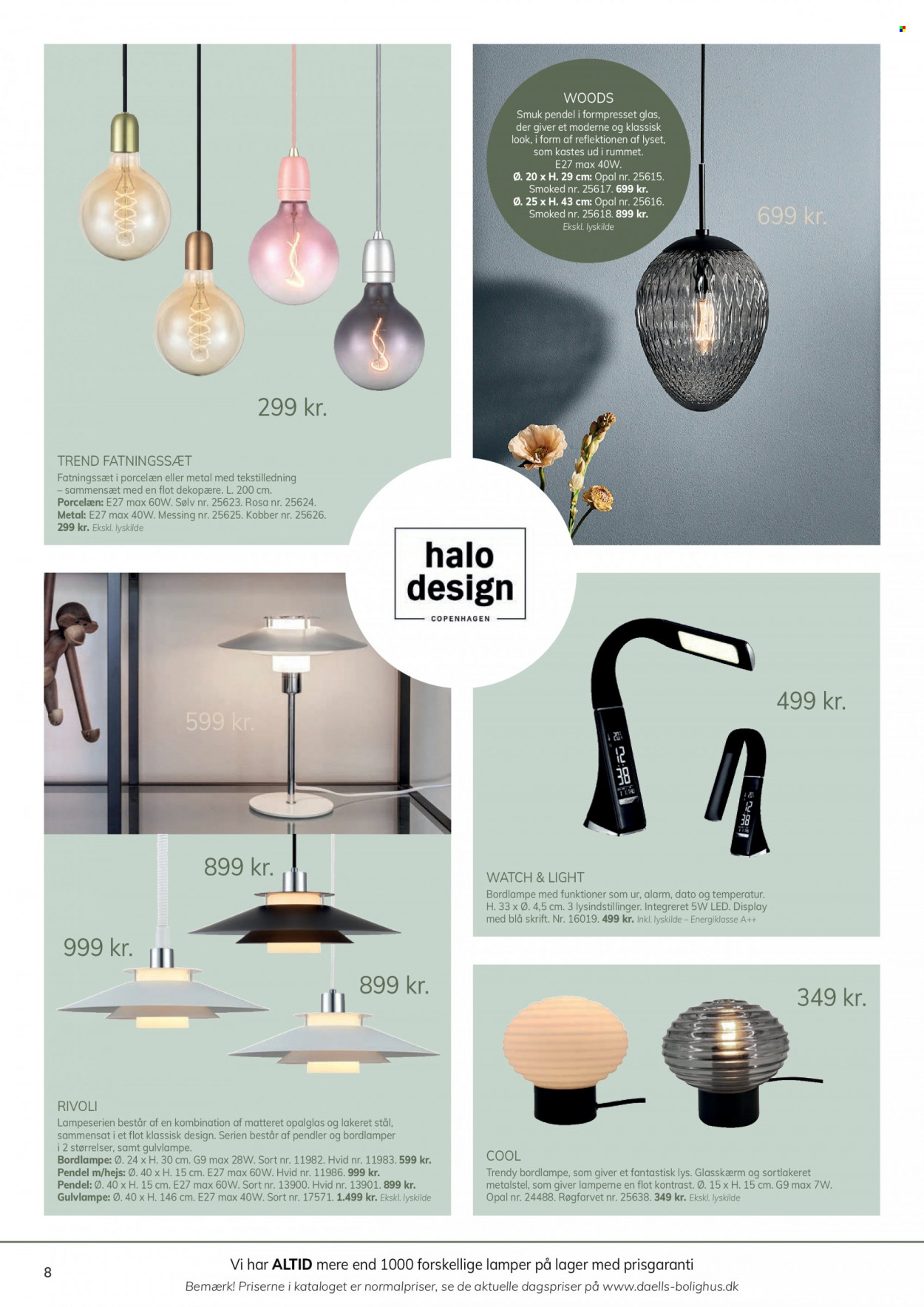 thumbnail - Daells Bolighus tilbud  - tilbudsprodukter - pendel, bordlampe, gulvlampe. Side 8.