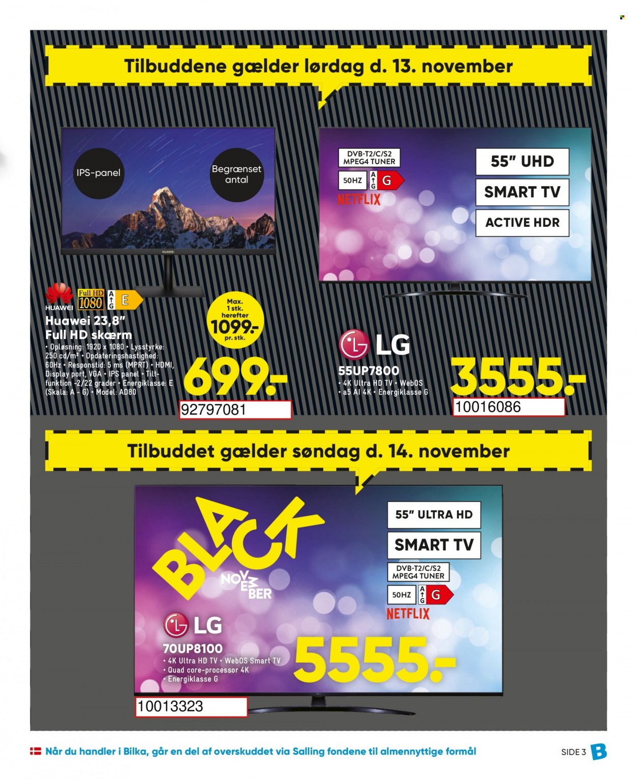 thumbnail - Bilka tilbud  - 12.11.2021 - 18.11.2021 - tilbudsprodukter - LG, Smart TV, Huawei. Side 3.