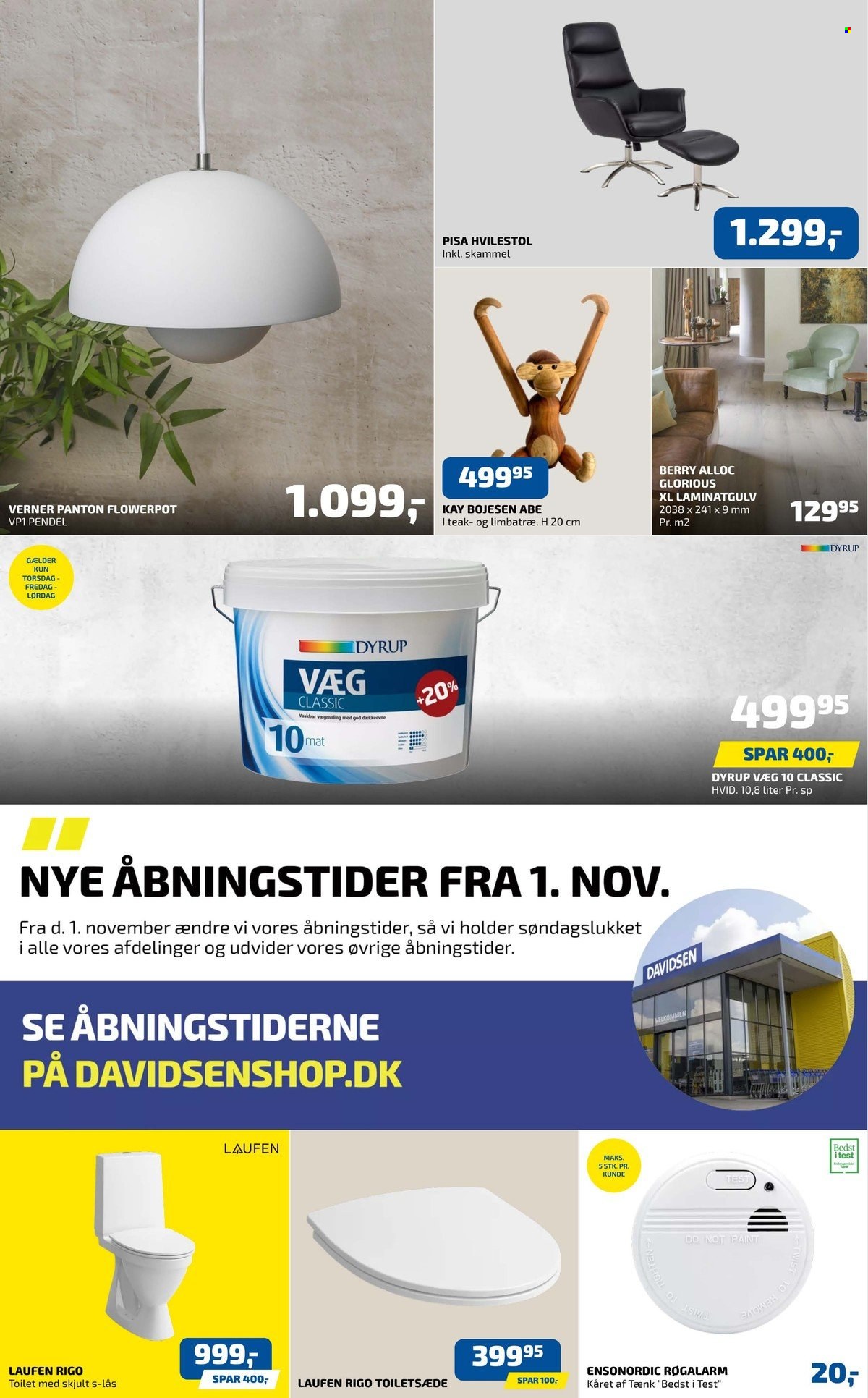 thumbnail - Davidsen tilbud  - 11.11.2021 - 17.11.2021 - tilbudsprodukter - pendel, toilet, Dyrup, laminatgulv. Side 1.