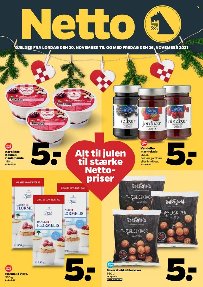 thumbnail - Netto tilbud  - 20.11.2021 - 26.11.2021 - tilbudsprodukter - flormelis, marmelade, sødt pålæg. Side 1.