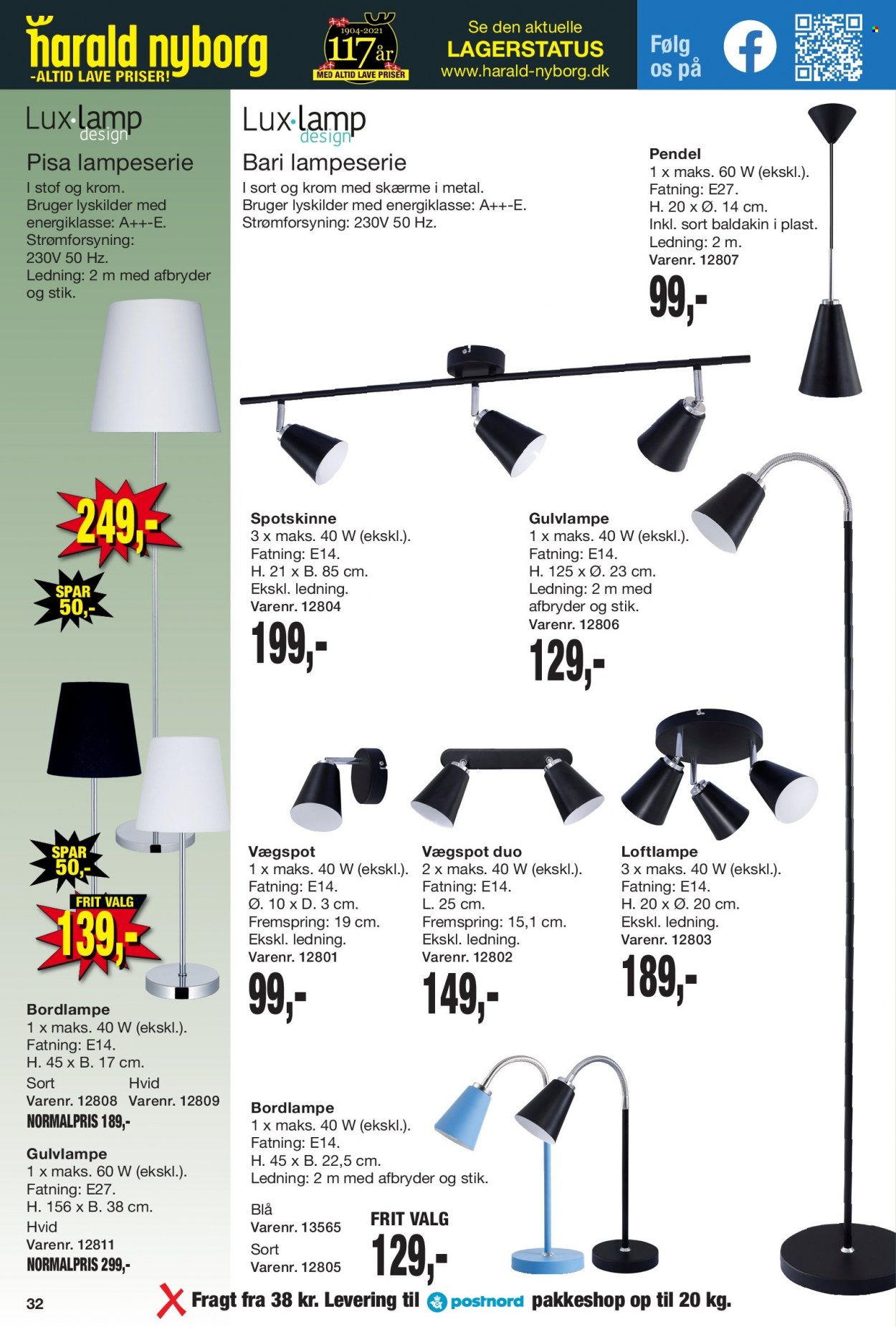 thumbnail - Harald Nyborg tilbud  - tilbudsprodukter - pendel, bordlampe, gulvlampe, loftlampe. Side 70.