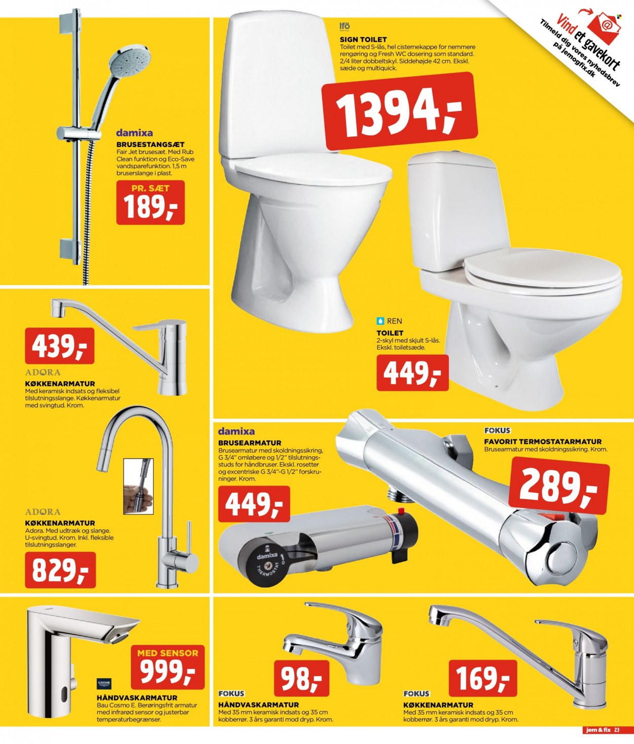 thumbnail - Jem & Fix tilbud  - 21.11.2021 - 27.11.2021 - tilbudsprodukter - køkkenarmatur, toilet, håndbruser, brusestangsæt. Side 23.