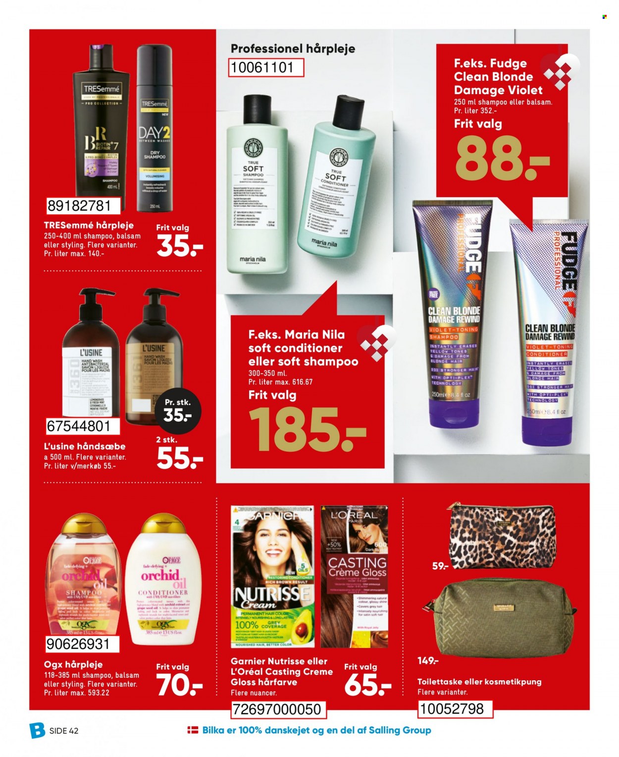 thumbnail - Bilka tilbud  - 26.11.2021 - 2.12.2021 - tilbudsprodukter - Garnier, L'Oréal Paris, OGX, fudge, håndsæbe, shampoo, TRESemmé, hårfarve, hårpleje, toilettaske. Side 54.