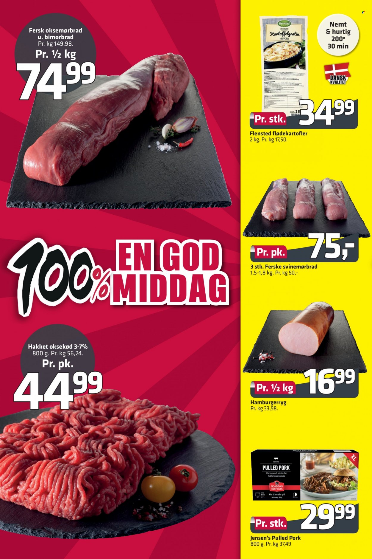 thumbnail - Fleggaard tilbud  - 5.1.2022 - 8.2.2022 - tilbudsprodukter - hakket oksekød, oksemørbrad, oksekød, hamburgerryg, svinemørbrad, grisekød, pulled pork, flødekartofler. Side 14.