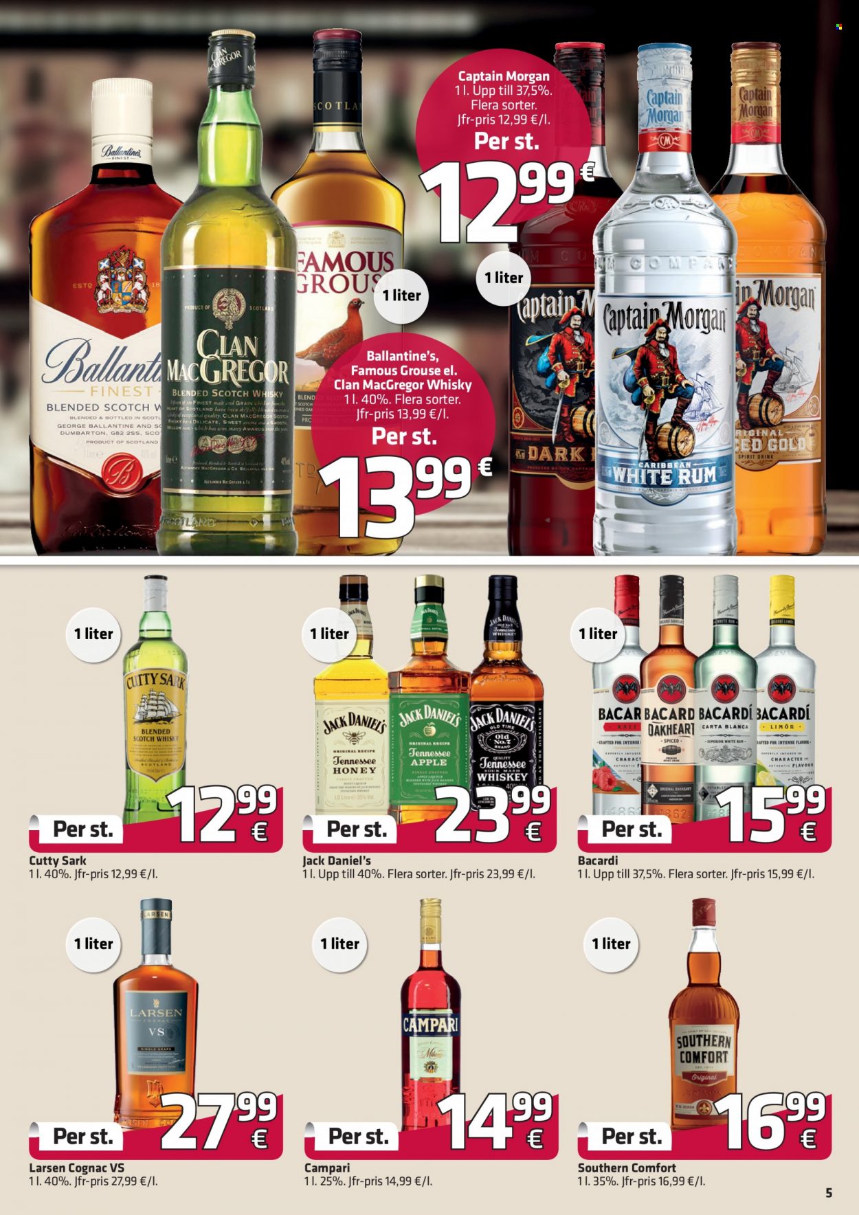 thumbnail - Fleggaard tilbud  - 5.1.2022 - 22.2.2022 - tilbudsprodukter - Bacardi, Captain Morgan, cognac, Jack Daniel's, scotch whisky, whisky. Side 7.