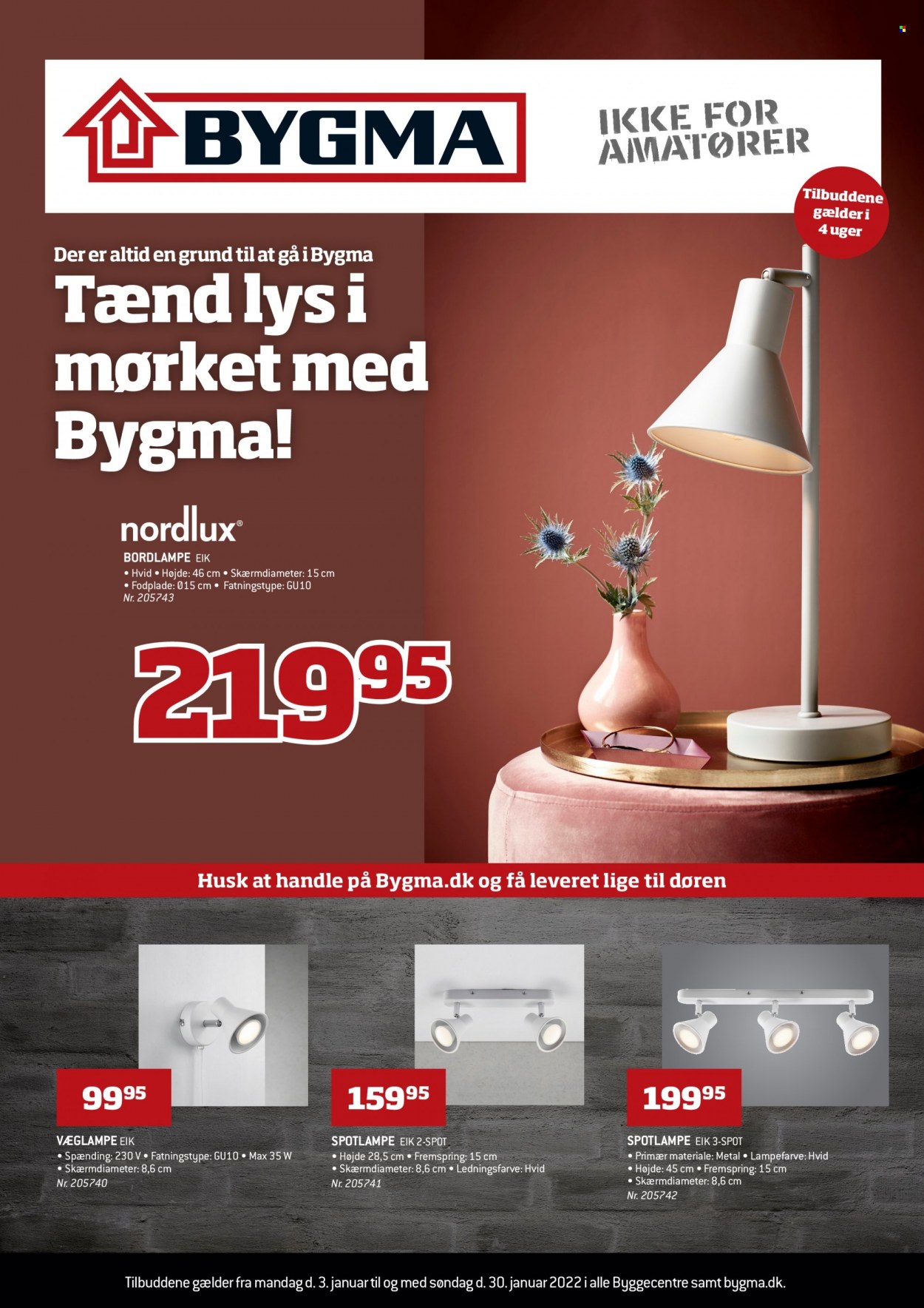 thumbnail - Bygma tilbud  - 3.1.2022 - 30.1.2022 - tilbudsprodukter - bordlampe, Nordlux. Side 1.