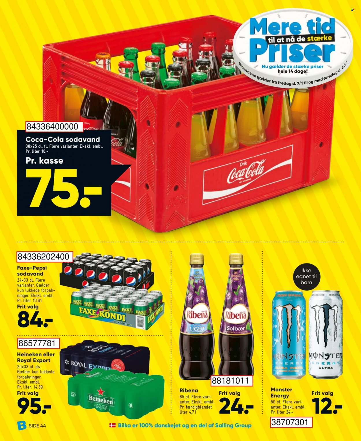 thumbnail - Bilka tilbud  - 7.1.2022 - 20.1.2022 - tilbudsprodukter - Heineken, Royal Pilsner, øl, Coca-Cola, Pepsi, sodavand, Faxe Kondi, Ribena. Side 70.