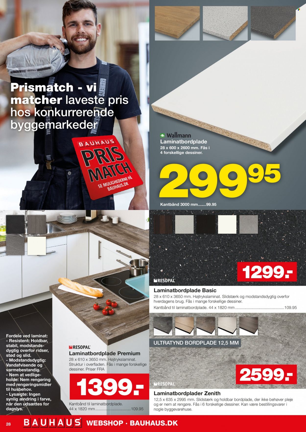 thumbnail - Bauhaus tilbud  - 7.1.2022 - 13.1.2022 - tilbudsprodukter - bordplade, laminatbordplade. Side 28.