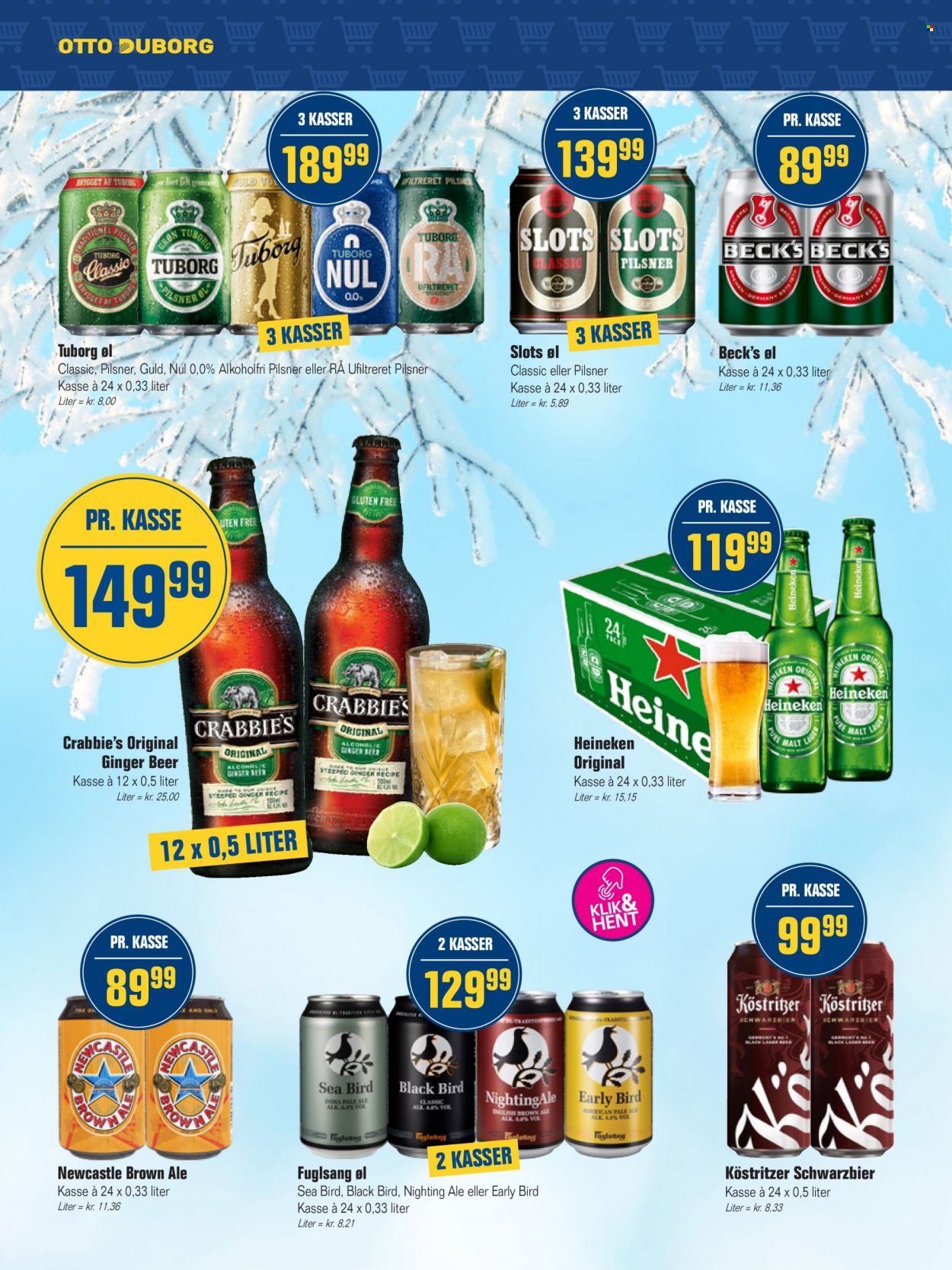 thumbnail - Otto Duborg tilbud  - 12.1.2022 - 25.1.2022 - tilbudsprodukter - brown ale, ginger ale, Heineken, Tuborg, øl. Side 8.
