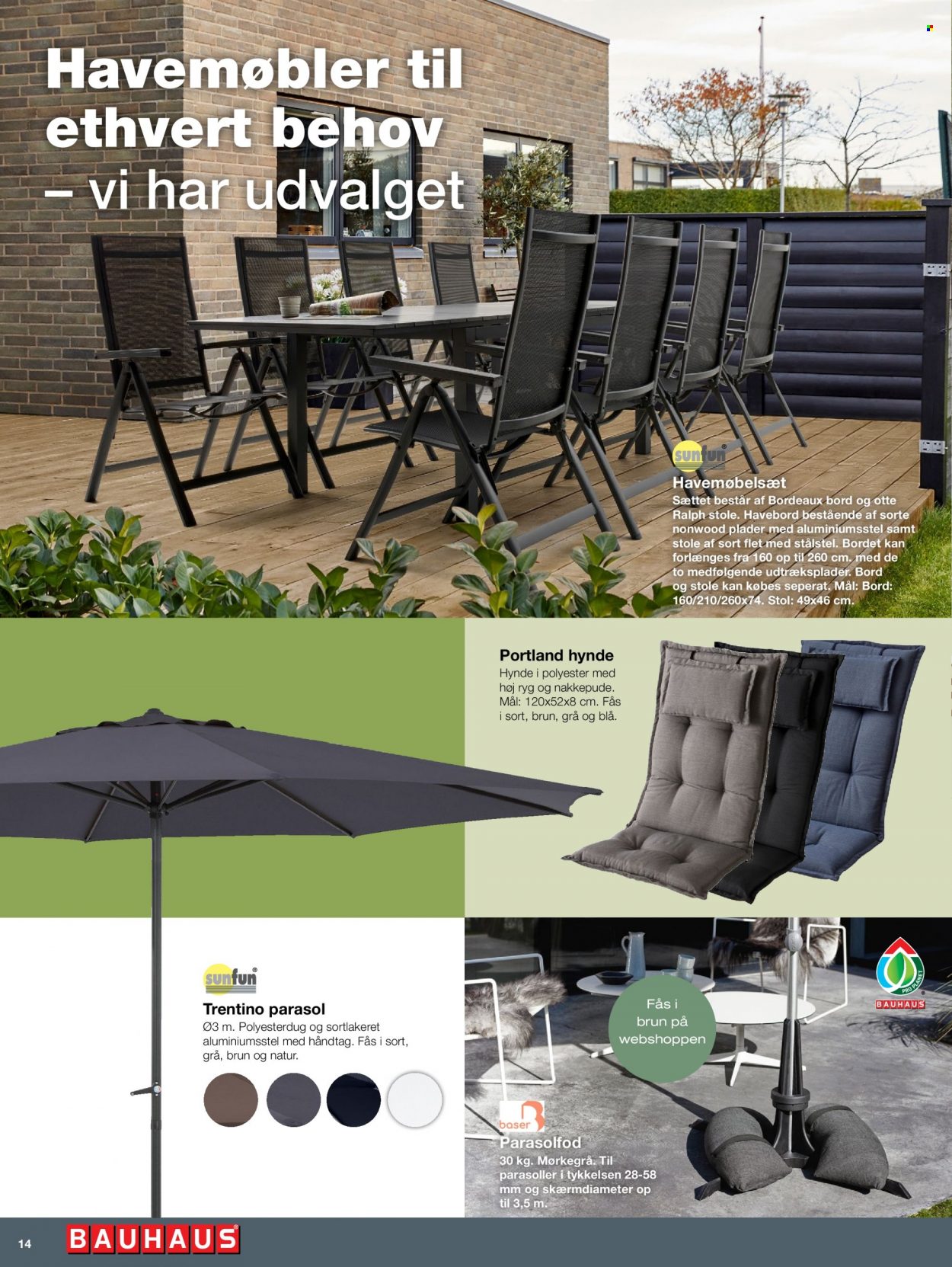 thumbnail - Bauhaus tilbud  - tilbudsprodukter - havemøbler, havemøbel, stol, parasol, parasolfod. Side 14.
