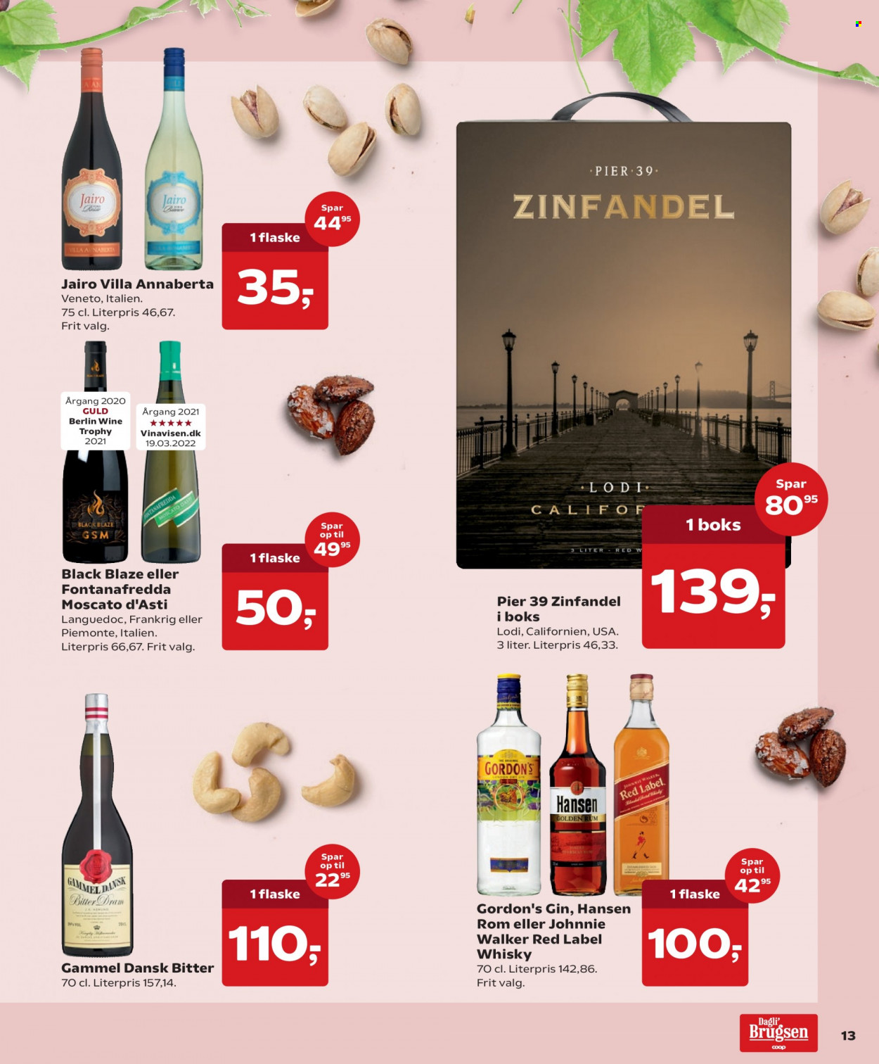 Dagli'Brugsen tilbud  - 06.05.2022 - 19.05.2022 - tilbudsprodukter - Moscato d’Asti, vin, Zinfandel, Moscato, gin, rom, whisky, Gordon's. Side 13.