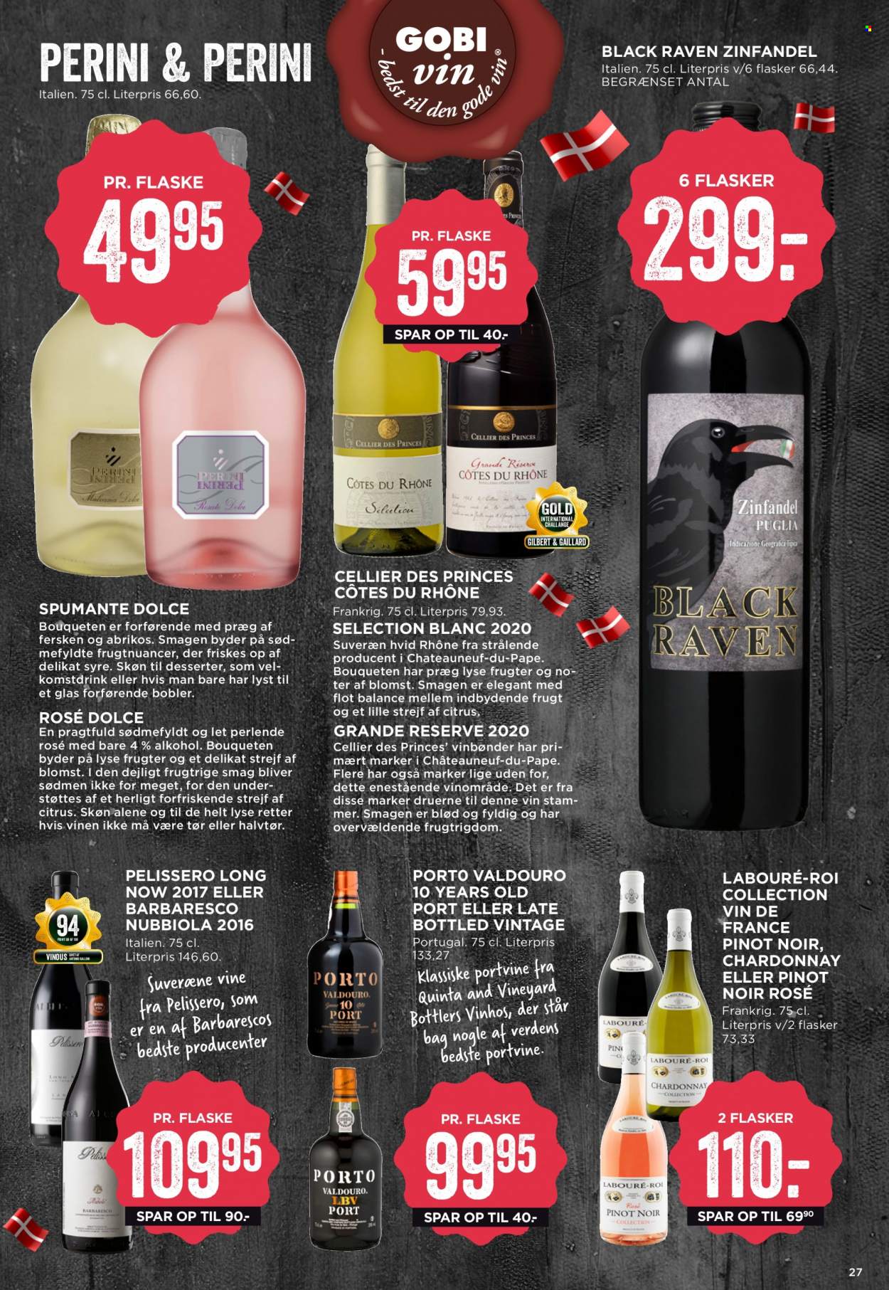thumbnail - MENY tilbud  - 20.5.2022 - 25.5.2022 - tilbudsprodukter - Barbaresco, Côtes du Rhône, Chardonnay, Pinot Noir, spumante, vin, Zinfandel. Side 27.