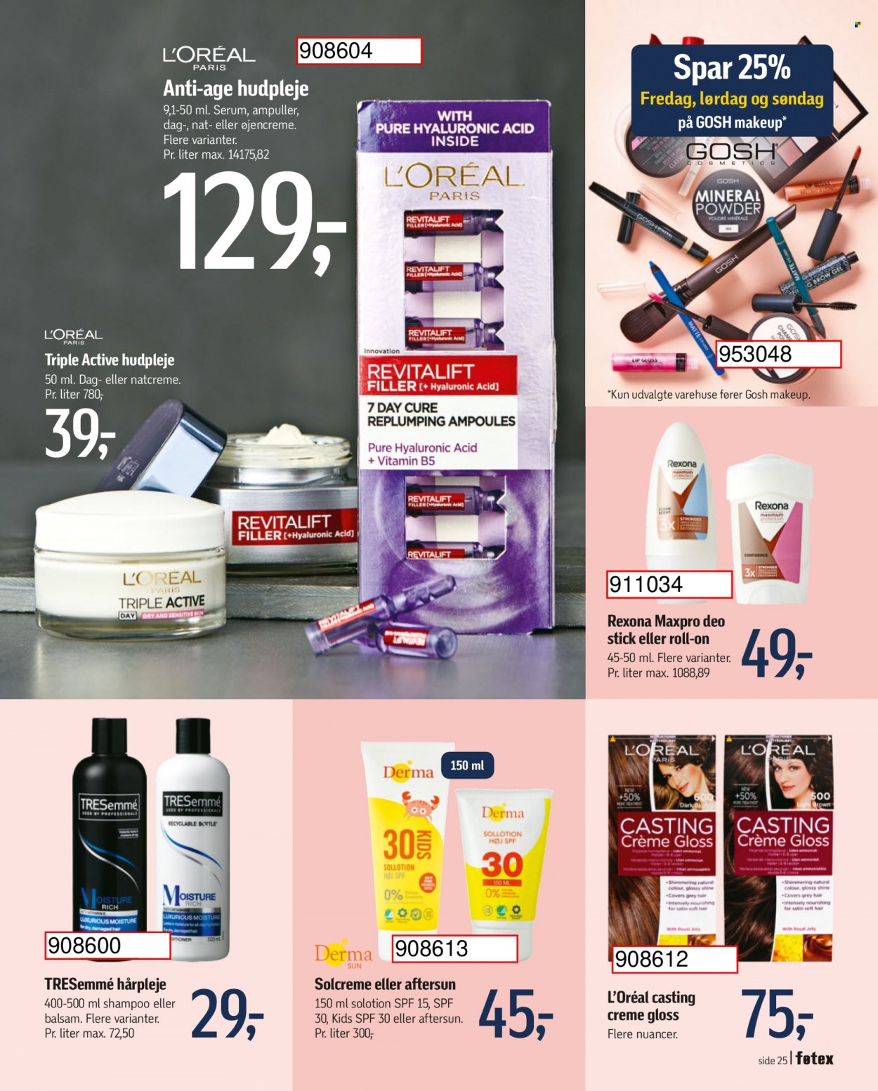 thumbnail - føtex tilbud  - 20.5.2022 - 25.5.2022 - tilbudsprodukter - Derma, L'Oréal Paris, natcreme, serum, hudpleje, shampoo, TRESemmé, hårpleje, rexona. Side 33.