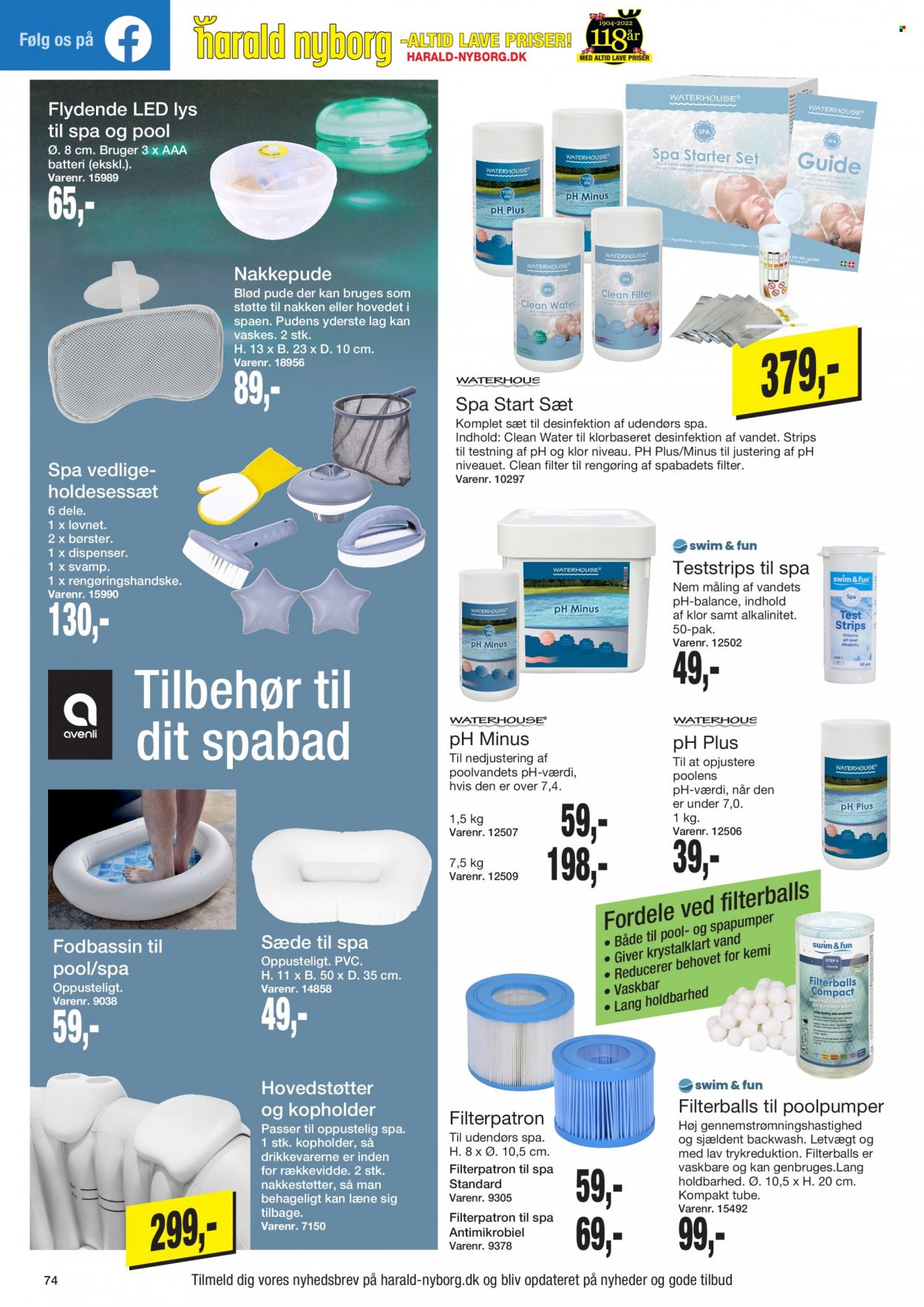 thumbnail - Harald Nyborg tilbud  - 26.5.2022 - 1.6.2022 - tilbudsprodukter - desinfektion, dispenser, pude, led lys, svømmebassiner, filterpatron. Side 74.