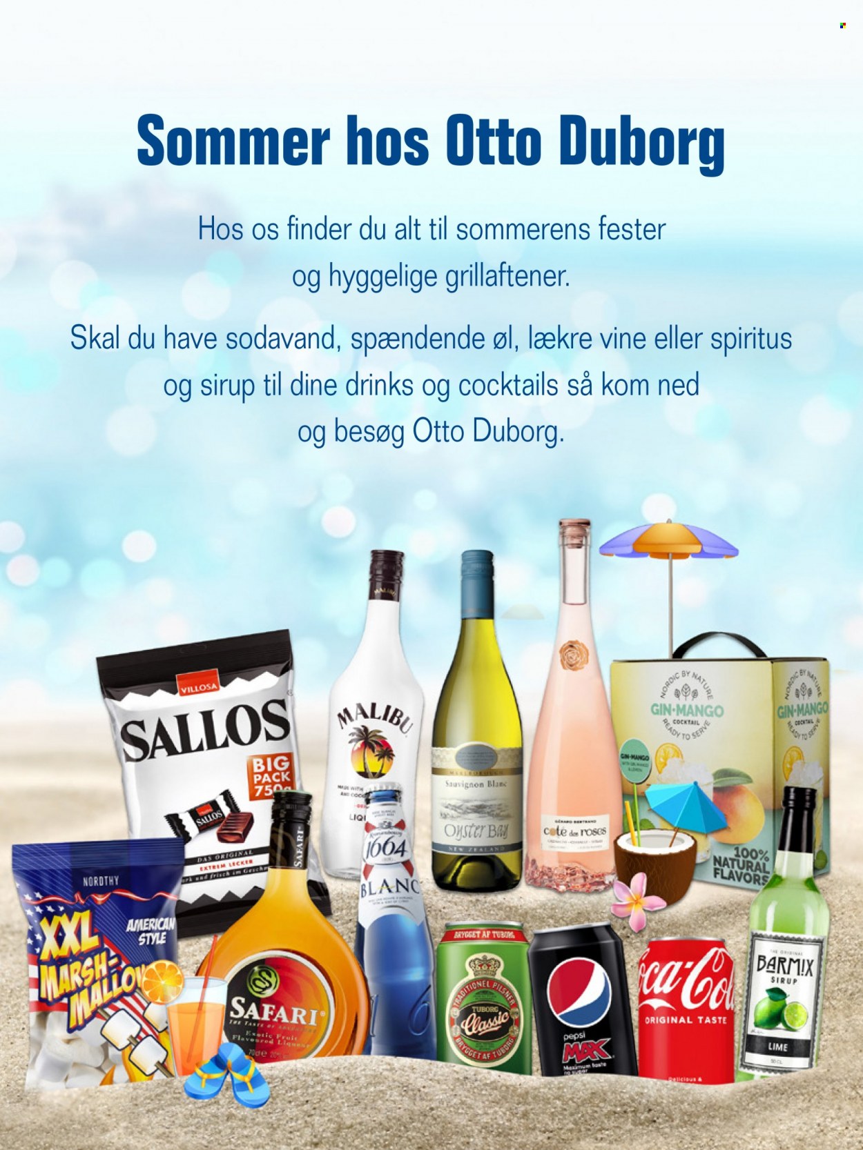 thumbnail - Otto Duborg tilbud  - 22.6.2022 - 12.7.2022 - tilbudsprodukter - Tuborg, øl, Pepsi, sodavand, sirup, Sauvignon Blanc, vin, gin, Malibu, spiritus. Side 21.