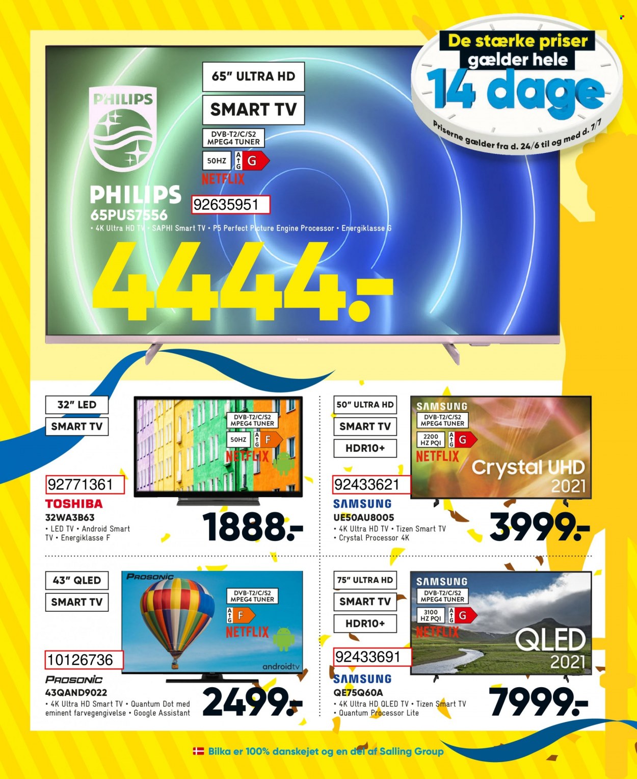 thumbnail - Bilka tilbud  - 24.6.2022 - 7.7.2022 - tilbudsprodukter - android tv, LED TV, Philips, QLED TV, Samsung, Smart TV, UHD TV. Side 46.