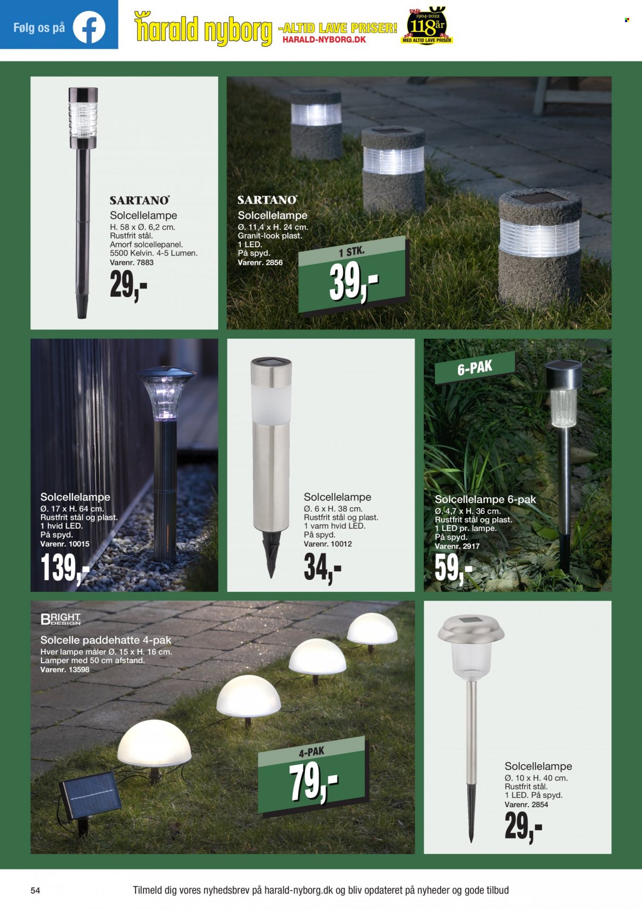 thumbnail - Harald Nyborg tilbud  - 23.6.2022 - 29.6.2022 - tilbudsprodukter - lampe, solcellelampe. Side 54.