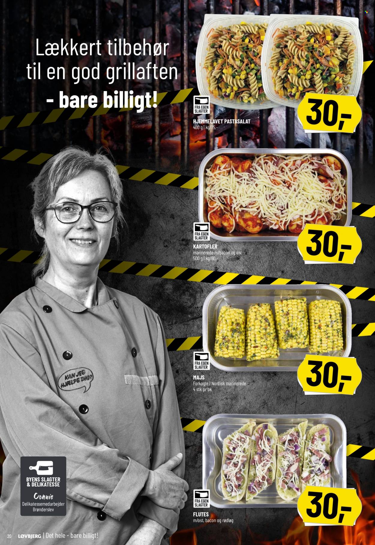 thumbnail - Løvbjerg tilbud  - 24.6.2022 - 30.6.2022 - tilbudsprodukter - kartofler, majs, rødløg, bacon, pastasalat. Side 20.