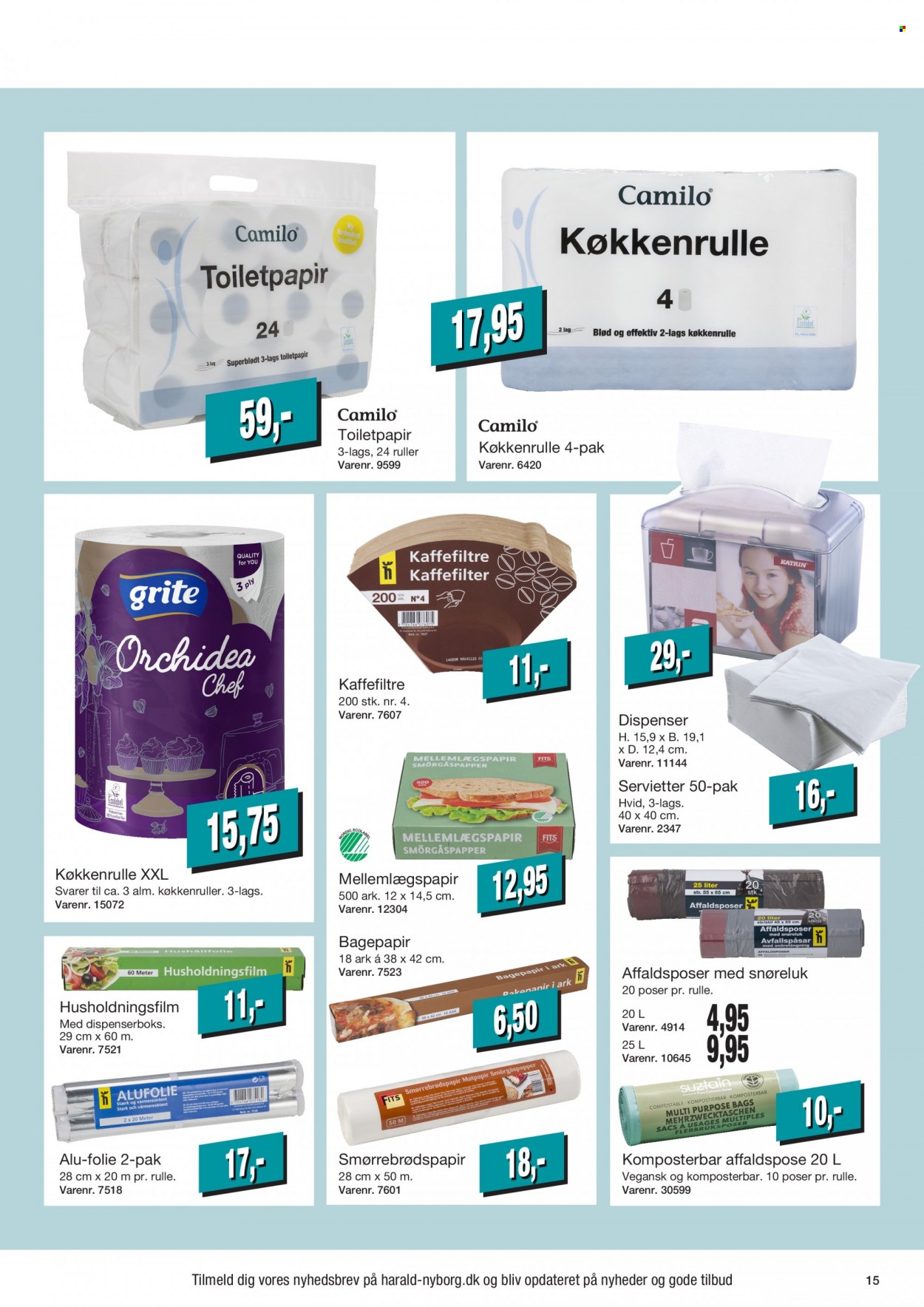 thumbnail - Harald Nyborg tilbud  - 23.6.2022 - 29.6.2022 - tilbudsprodukter - køkkenrulle, servietter, toiletpapir, dispenser. Side 15.