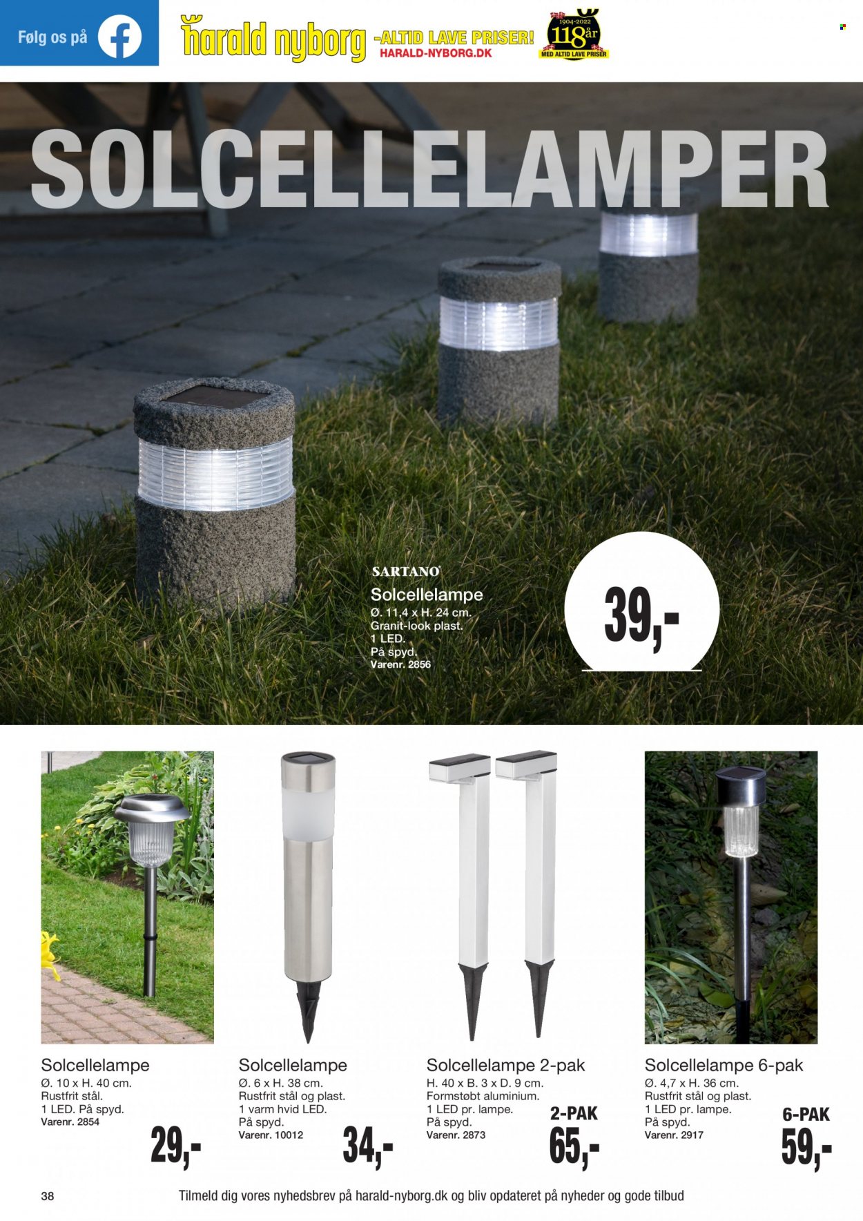 thumbnail - Harald Nyborg tilbud  - 23.6.2022 - 29.6.2022 - tilbudsprodukter - lampe, solcellelampe. Side 38.