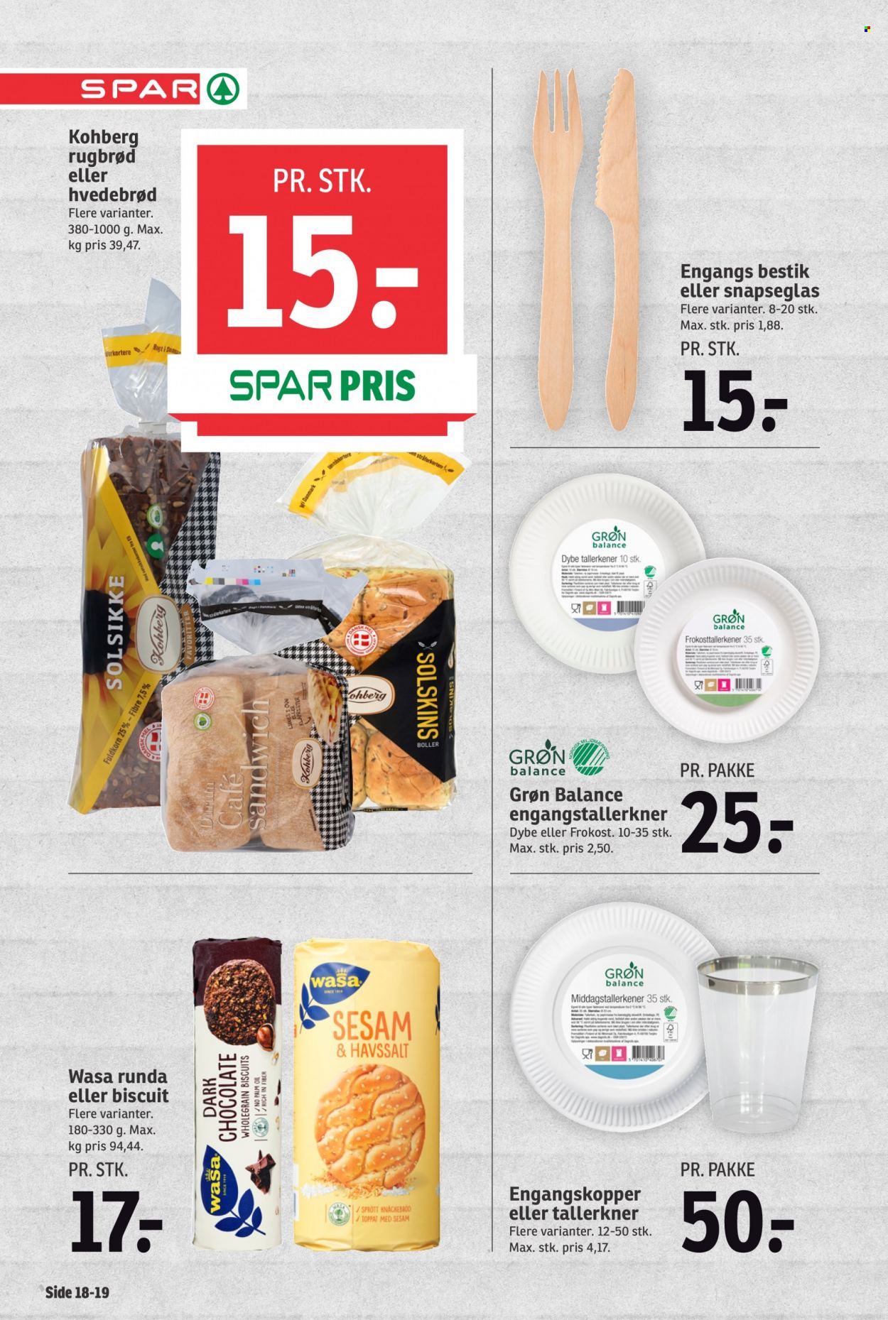 thumbnail - SPAR tilbud  - 25.6.2022 - 1.7.2022 - tilbudsprodukter - rugbrød, sandwich, boller, brød, hvedebrød, biscuits, Wasa, frokost, mel. Side 18.