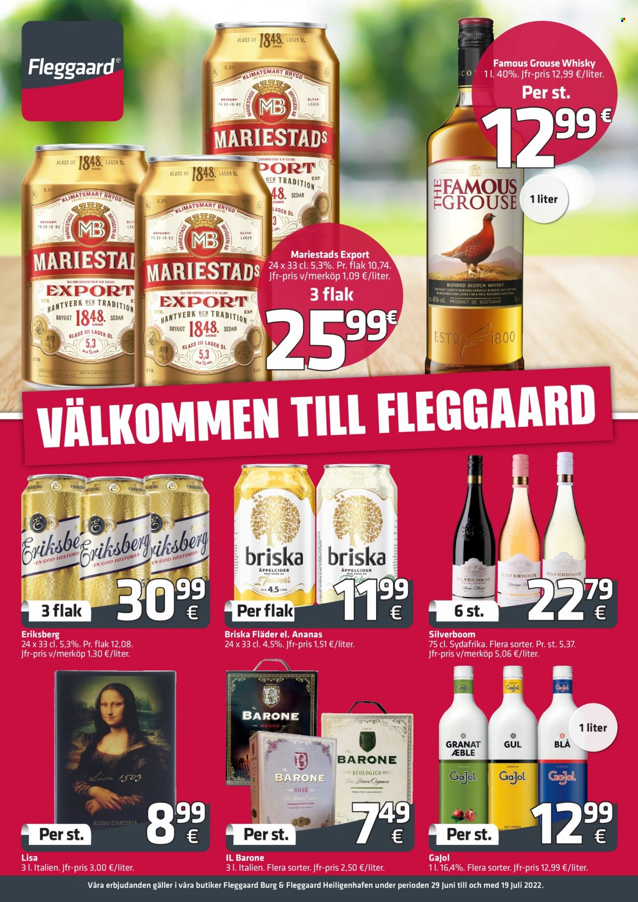 thumbnail - Fleggaard tilbud  - 29.6.2022 - 19.7.2022 - tilbudsprodukter - ananas, øl, lakrids, scotch whisky, whisky. Side 1.