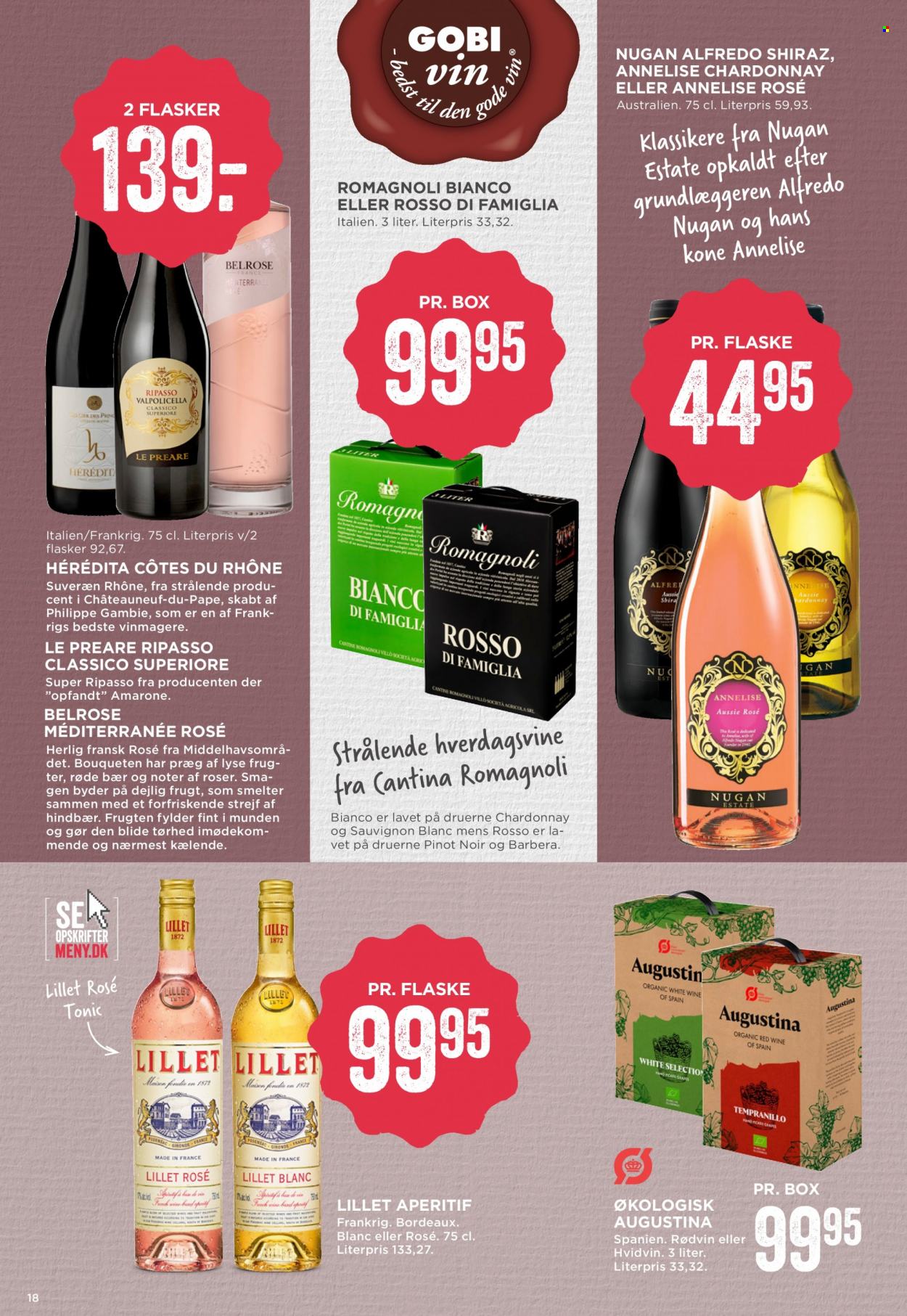 thumbnail - MENY tilbud  - 1.7.2022 - 7.7.2022 - tilbudsprodukter - hindbær, tonic, Côtes du Rhône, hvidvin, Chardonnay, Pinot Noir, rødvin, Sauvignon Blanc, vin, Shiraz. Side 18.