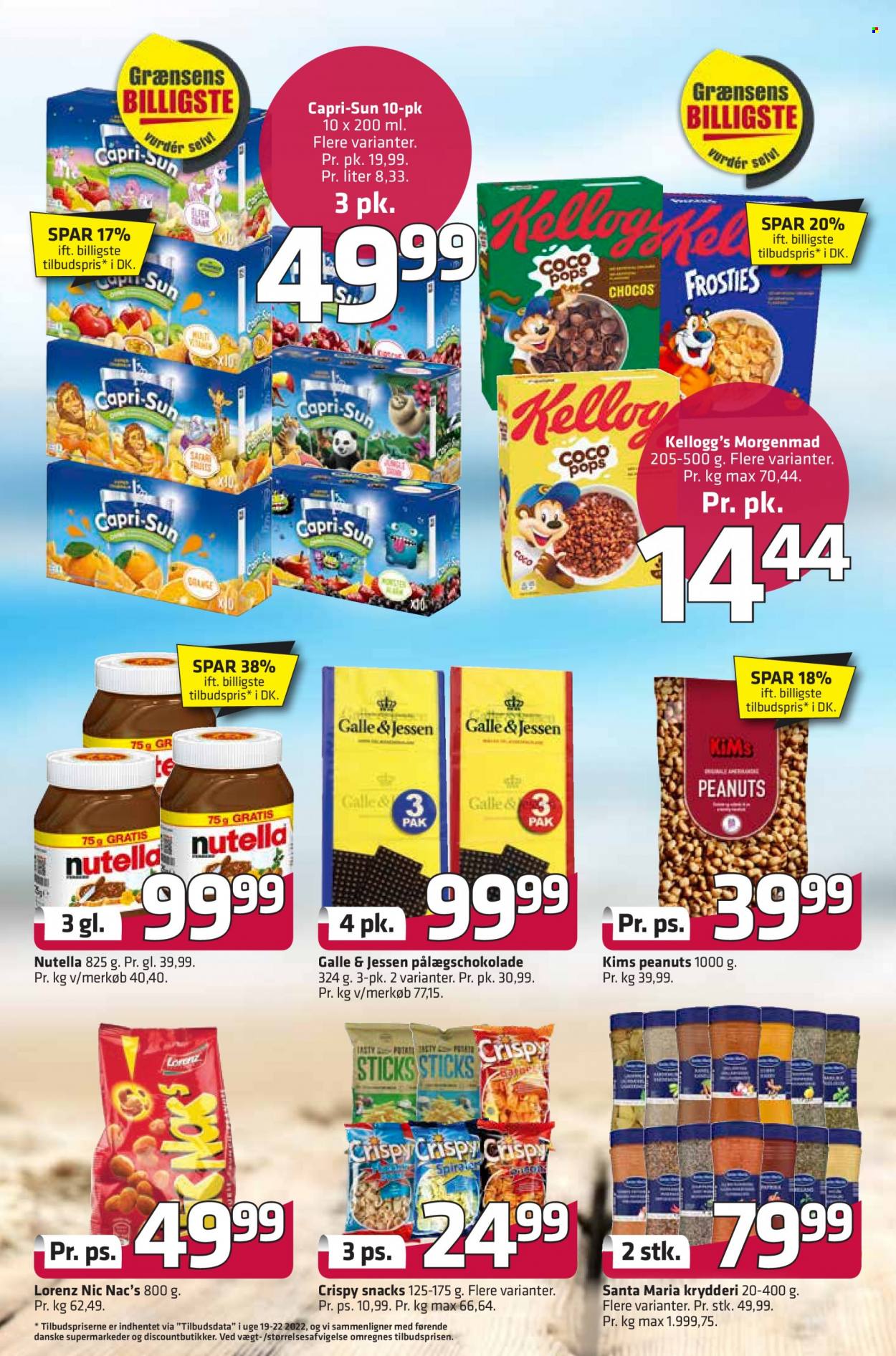 thumbnail - Fleggaard tilbud  - 20.7.2022 - 9.8.2022 - tilbudsprodukter - chokolade, pålægschokolade, Kellogg's, krydderi, Nutella, peanuts, Capri Sun. Side 8.
