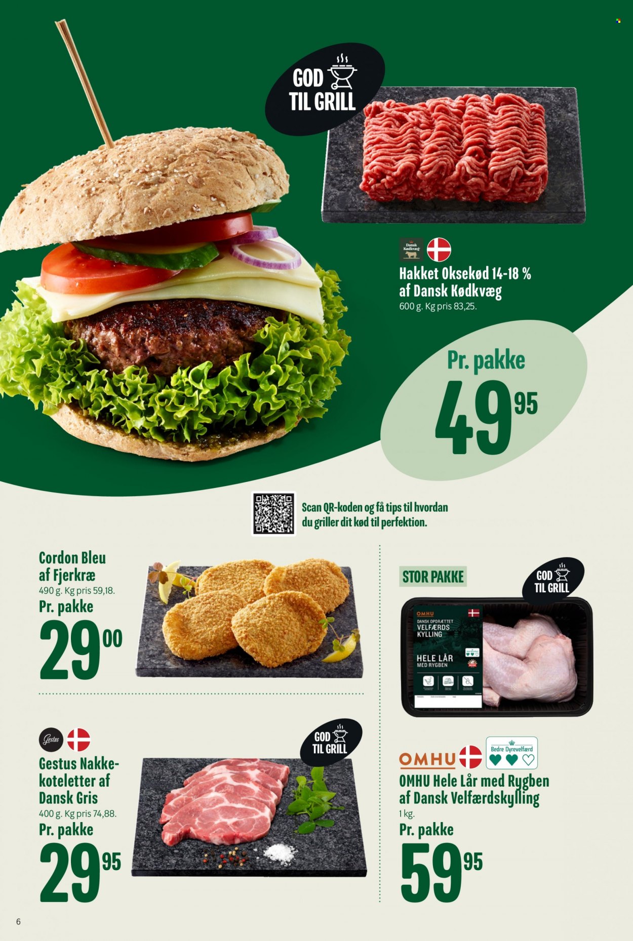 thumbnail - Min Købmand tilbud  - 6.8.2022 - 12.8.2022 - tilbudsprodukter - hakket oksekød, koteletter, oksekød, dansk gris, kylling, Cordon bleu. Side 6.