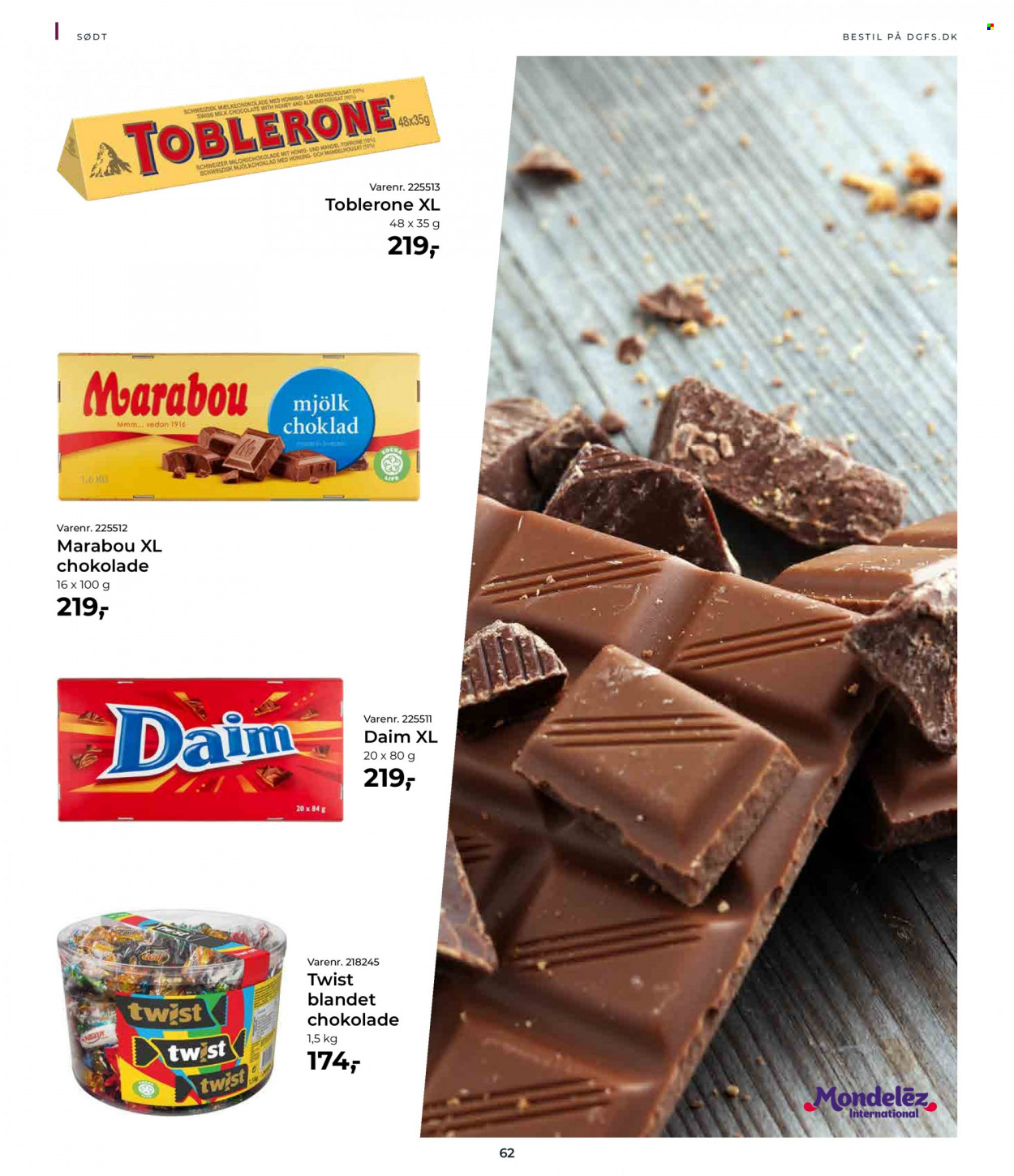 thumbnail - Dagrofa tilbud  - 1.11.2022 - 31.12.2022 - tilbudsprodukter - Daim, Toblerone, chokolade, Marabou, nougat, Twist. Side 62.