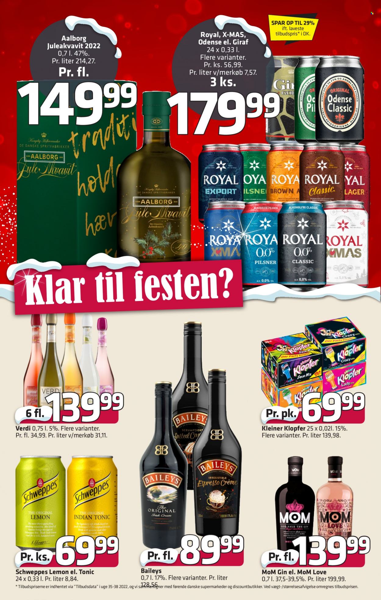 thumbnail - Fleggaard tilbud  - 9.11.2022 - 29.11.2022 - tilbudsprodukter - øl, Schweppes, tonic, espresso, Aalborg, gin, Bailey's. Side 30.