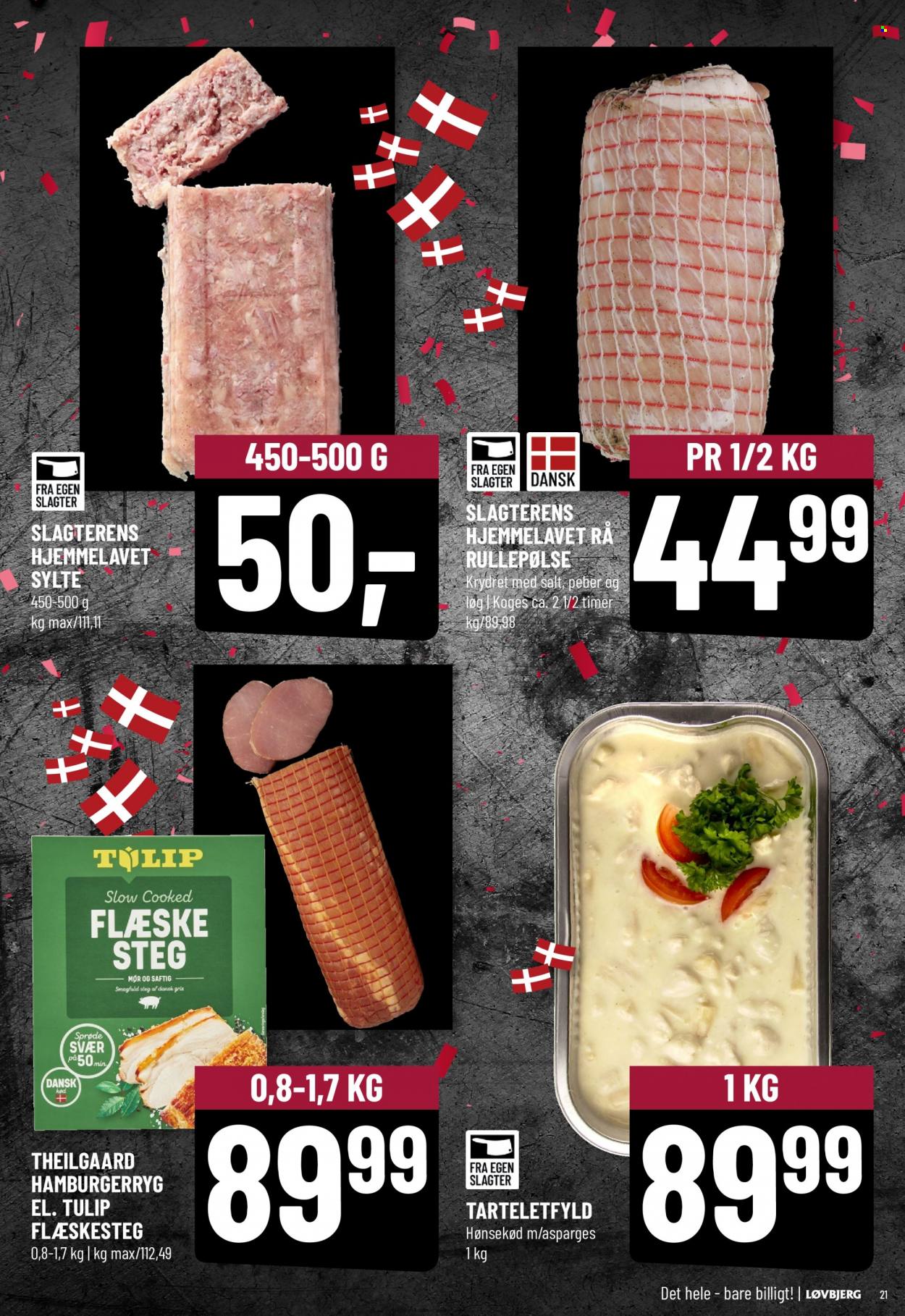 thumbnail - Løvbjerg tilbud  - 25.11.2022 - 1.12.2022 - tilbudsprodukter - asparges, hamburgerryg, flæskesteg, dansk gris, grisekød. Side 21.