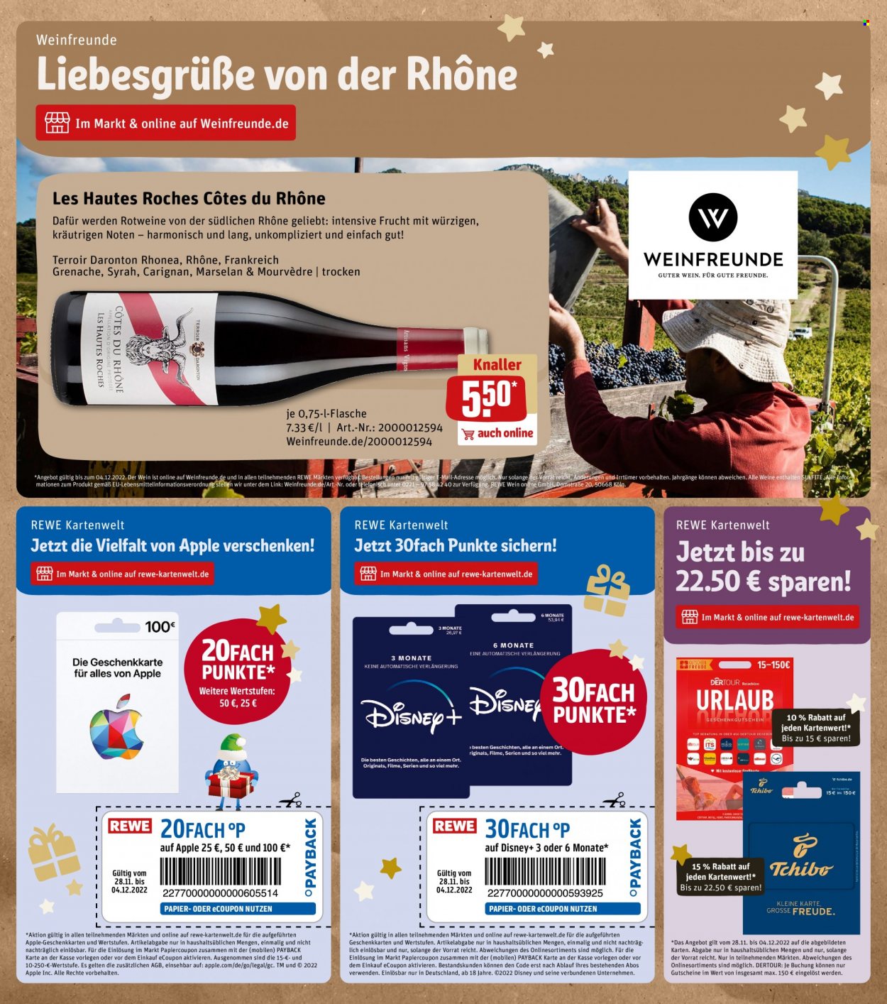 thumbnail - REWE tilbud  - 28.11.2022 - 3.12.2022 - tilbudsprodukter - Côtes du Rhône, vin. Side 22.