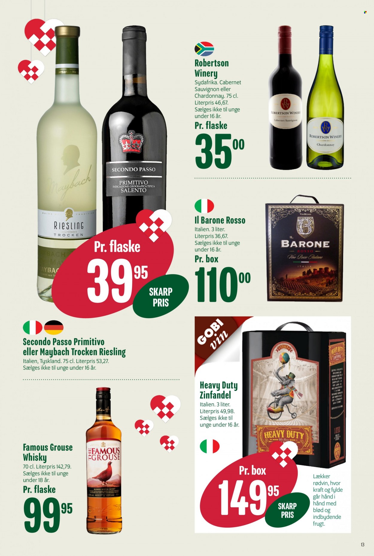thumbnail - Min Købmand tilbud  - 3.12.2022 - 9.12.2022 - tilbudsprodukter - Cabernet Sauvignon, Chardonnay, Riesling, rødvin, vin, Zinfandel, scotch whisky, whisky. Side 13.
