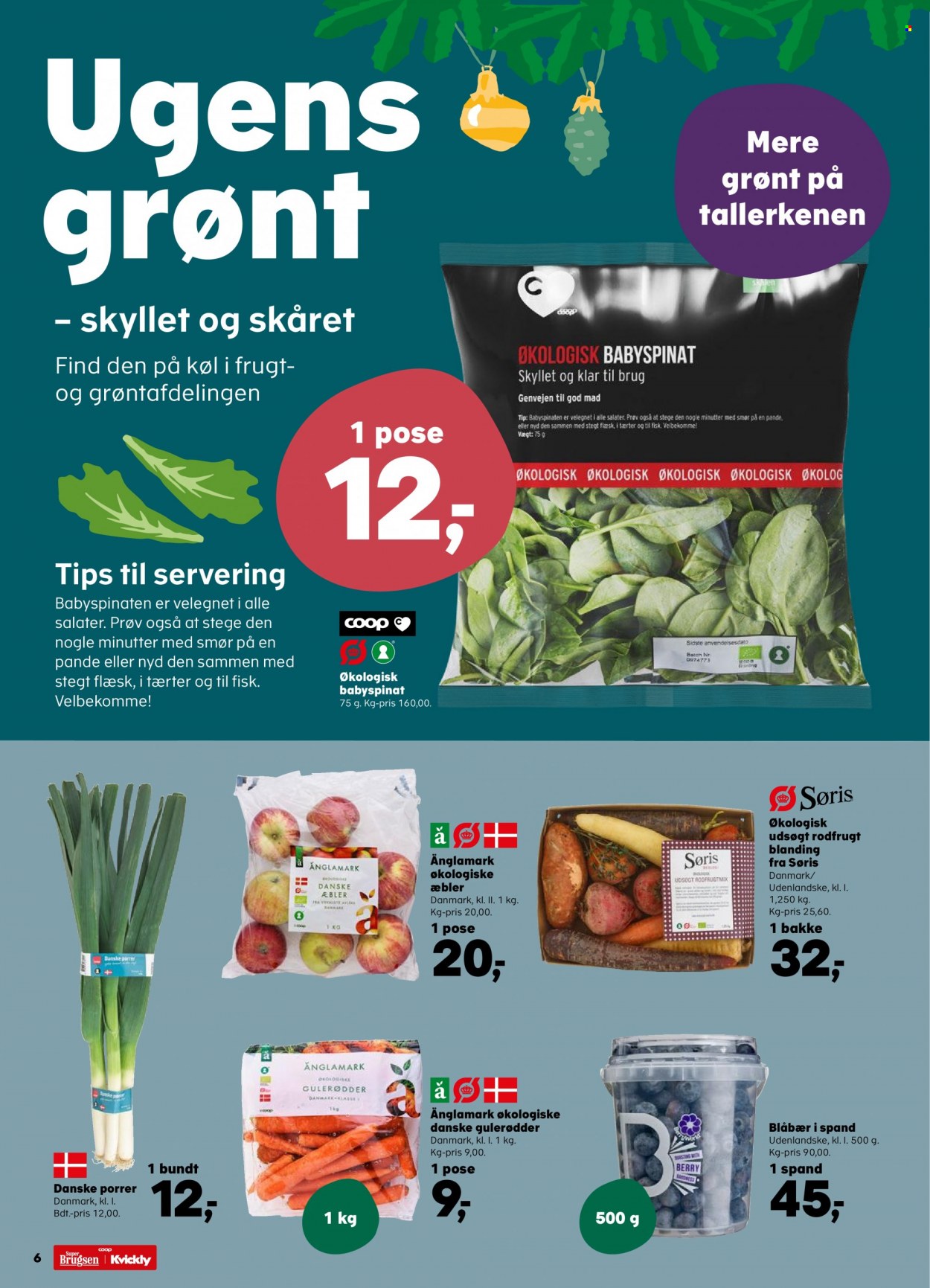 thumbnail - SuperBrugsen tilbud  - 2.12.2022 - 8.12.2022 - tilbudsprodukter - æbler, Änglamark, blåbær, gulerod, porrer, salat. Side 8.