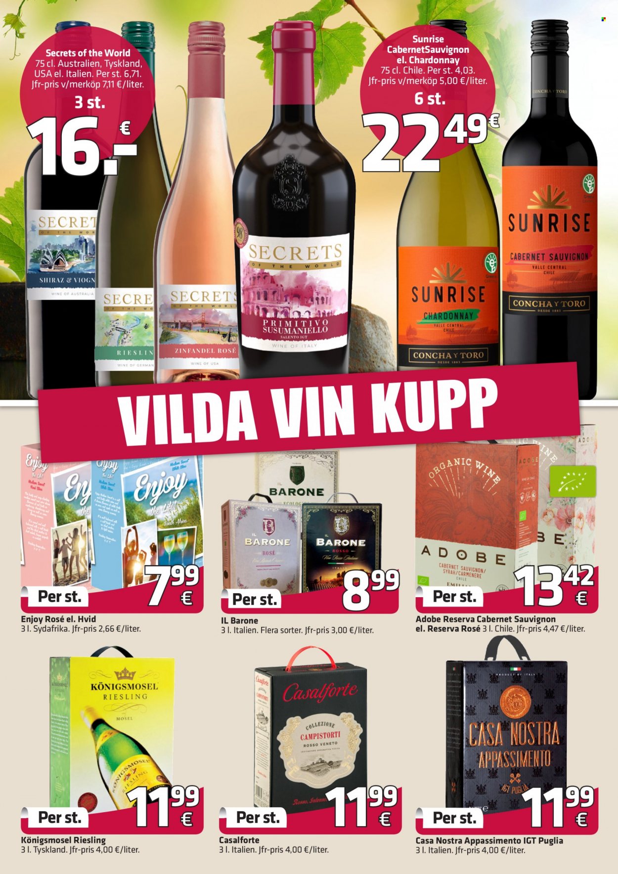 thumbnail - Fleggaard tilbud  - 4.1.2023 - 21.2.2023 - tilbudsprodukter - Cabernet Sauvignon, Chardonnay, Riesling, vin, Zinfandel, Shiraz, Secret. Side 8.