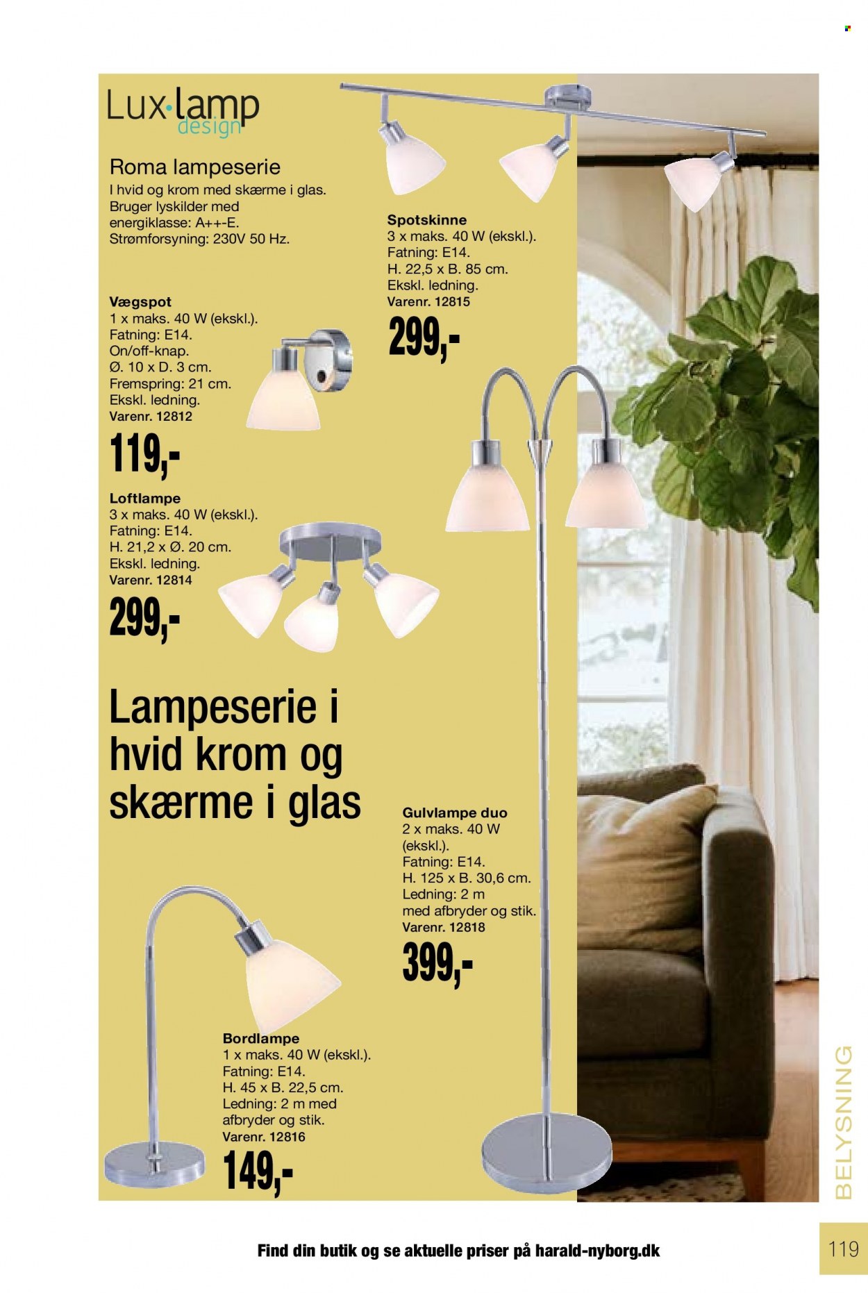thumbnail - Harald Nyborg tilbud  - tilbudsprodukter - bordlampe, gulvlampe, loftlampe. Side 119.