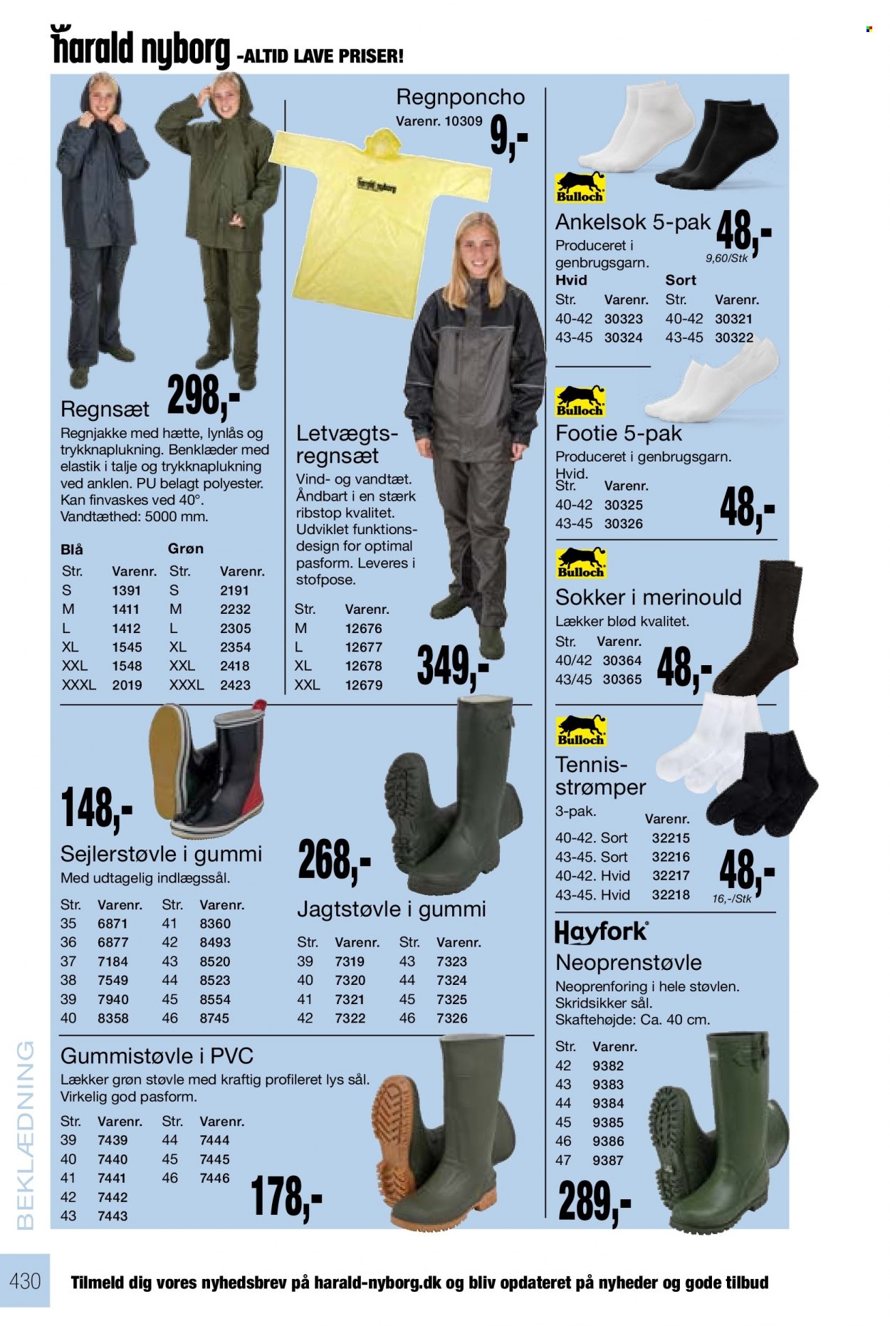 thumbnail - Harald Nyborg tilbud  - tilbudsprodukter - regnjakke, sokker, gummistøvle. Side 430.