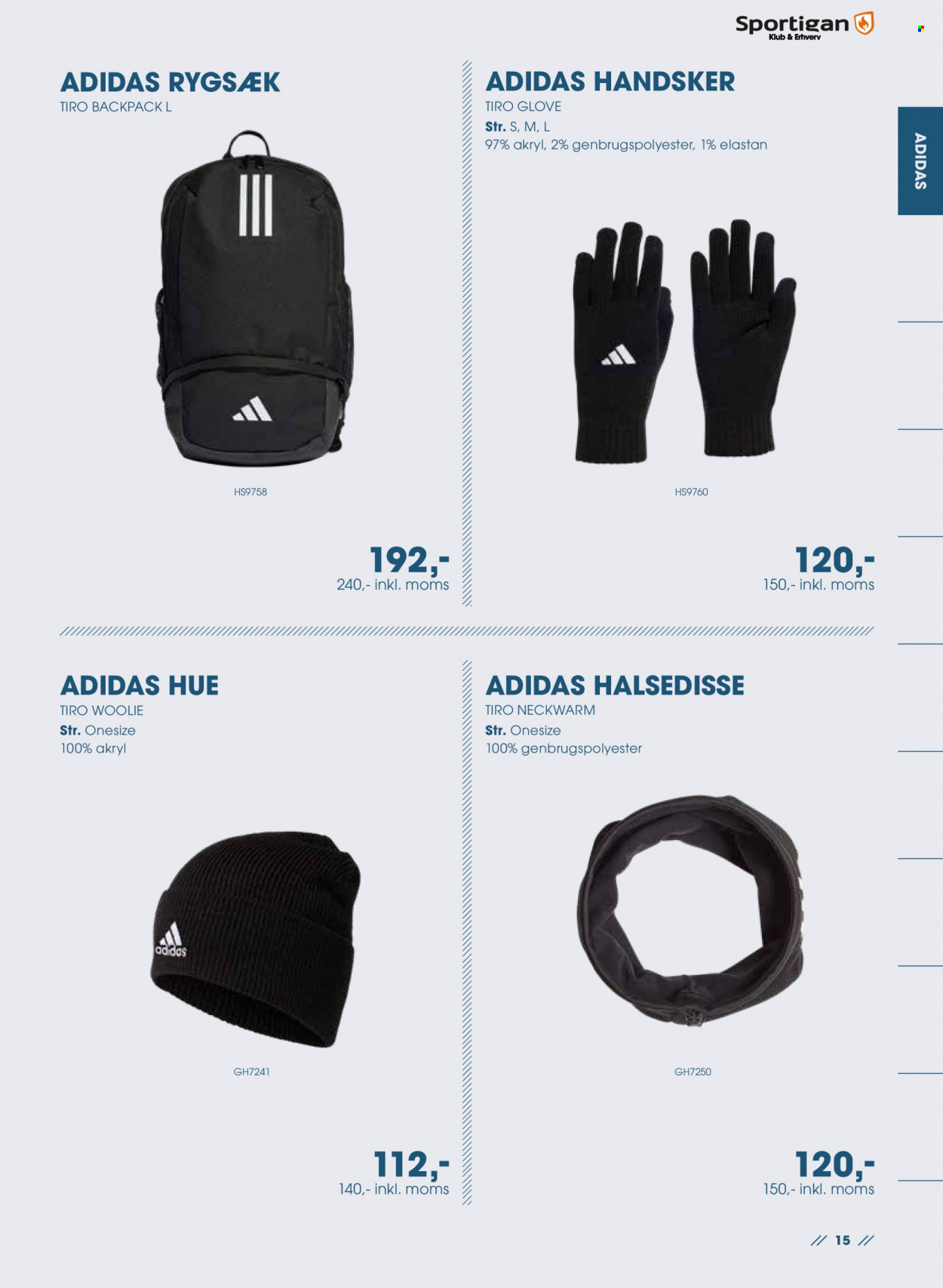 thumbnail - Sportigan tilbud  - tilbudsprodukter - Adidas, Hue, handske, rygsæk. Side 15.