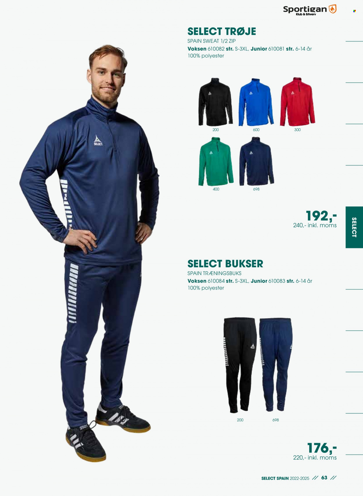 thumbnail - Sportigan tilbud  - tilbudsprodukter - bukser, trøje, Select. Side 63.