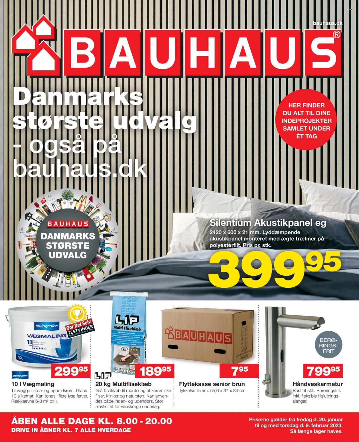 thumbnail - Bauhaus tilbud  - 20.1.2023 - 9.2.2023 - tilbudsprodukter - flyttekasse, vægmaling. Side 1.