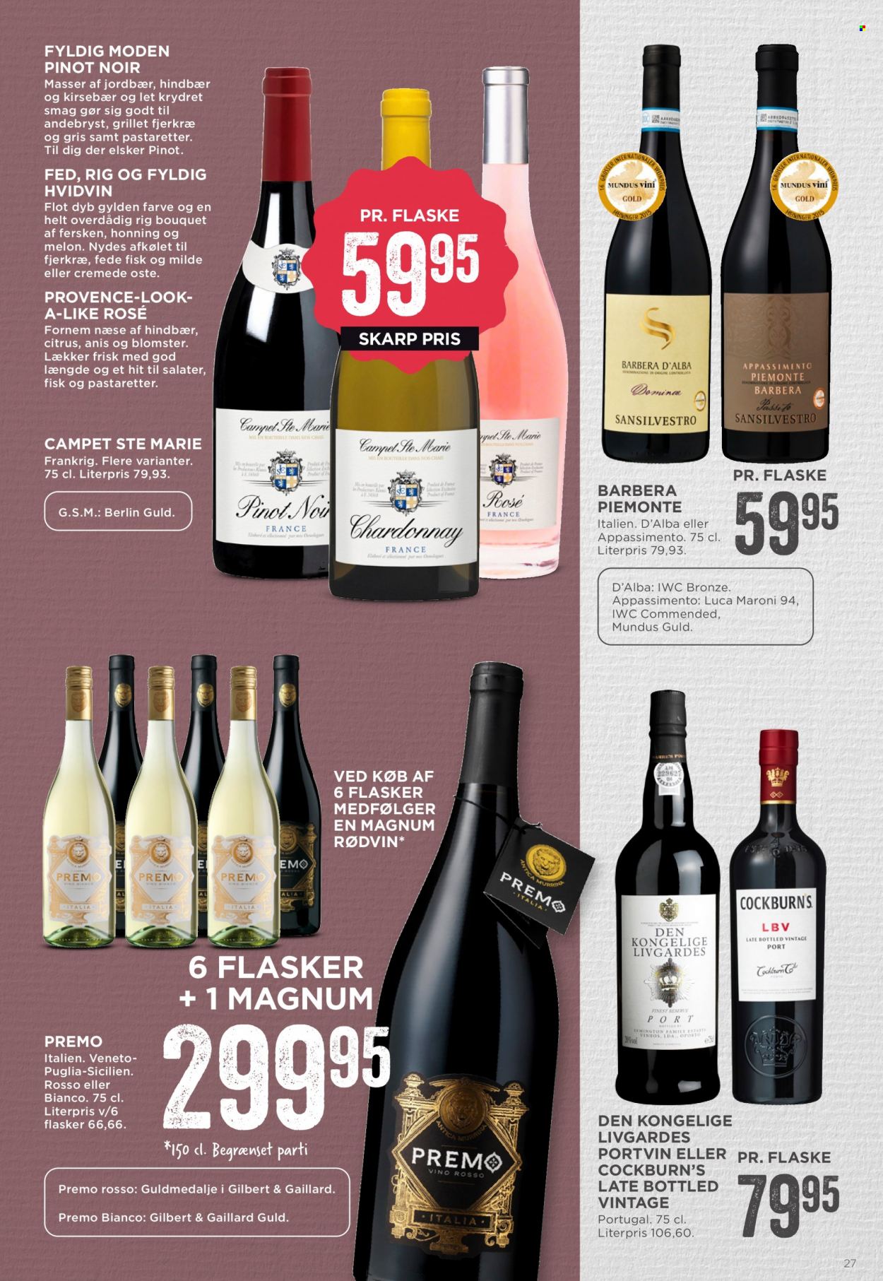 thumbnail - MENY tilbud  - 27.1.2023 - 2.2.2023 - tilbudsprodukter - fersken, hindbær, andebryst, Magnum, hvidvin, Pinot Noir, portvin, rødvin, vin. Side 27.