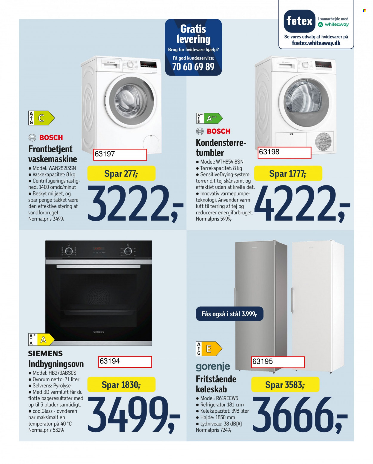 thumbnail - føtex tilbud  - 27.1.2023 - 9.2.2023 - tilbudsprodukter - vaskemaskiner, køleskab, indbygningsovn. Side 43.