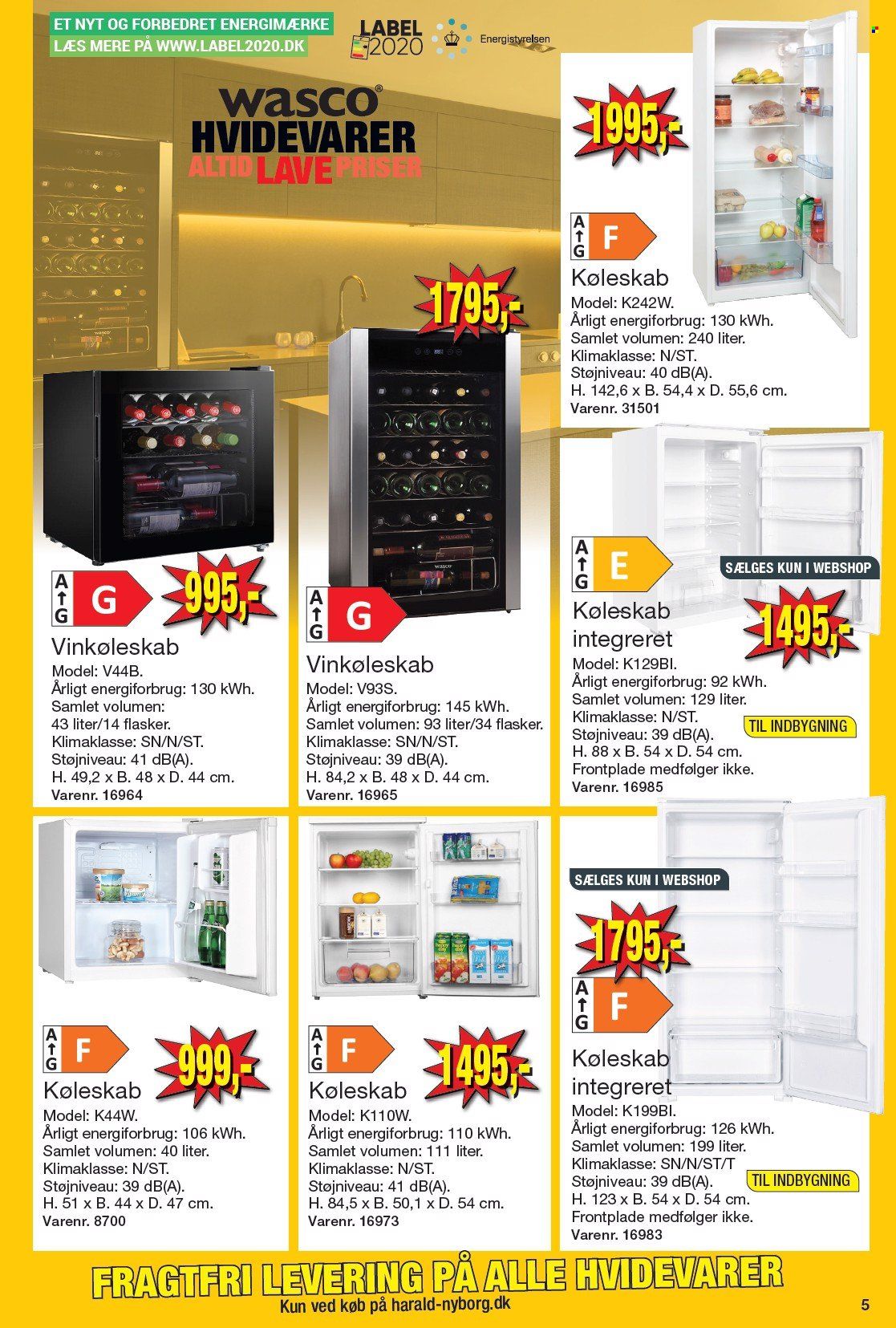 thumbnail - Harald Nyborg tilbud  - 26.1.2023 - 1.2.2023 - tilbudsprodukter - køleskab, vinkøleskab. Side 5.